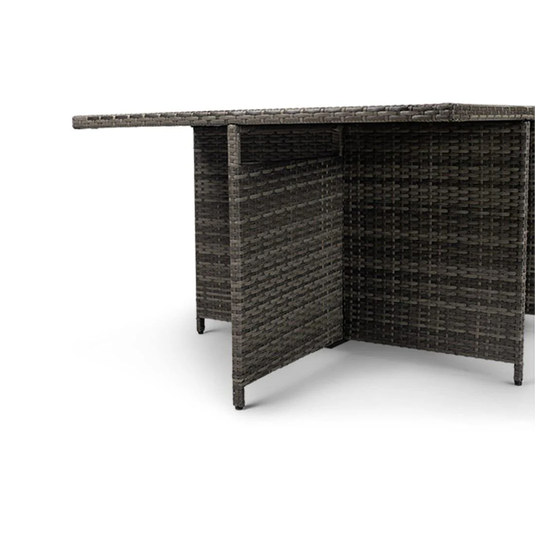 Cube 10 Seater Rattan Outdoor Dining Set with Grey LED Premium Parasol - Grey Weave Polywood Top - Image 6