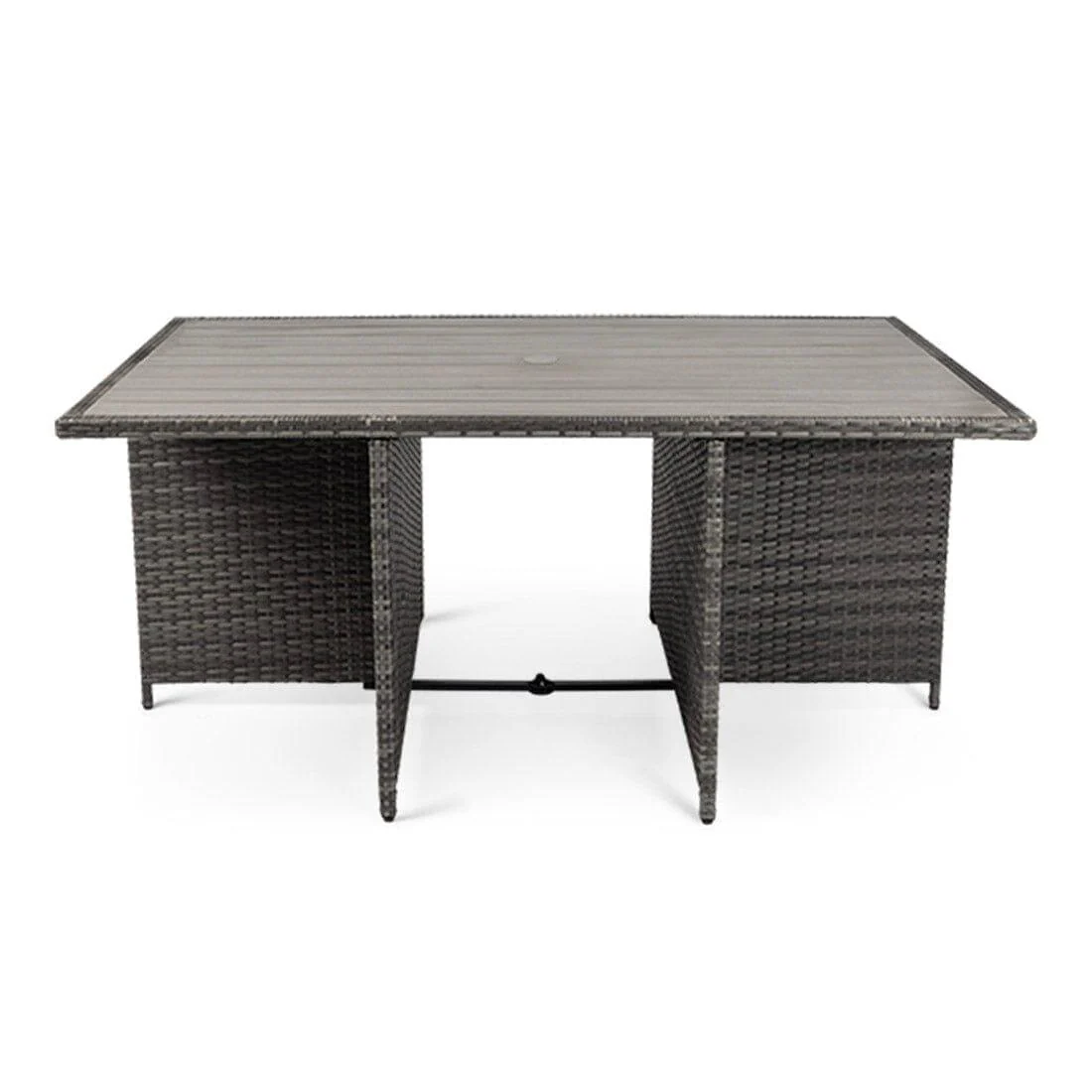 Cube 10 Seater Rattan Outdoor Dining Set with Cream LED Premium Parasol - Grey Weave Polywood Top - Image 9