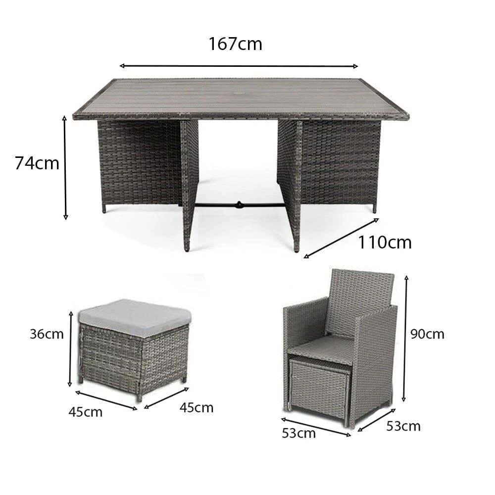 Cube 10 Seater Rattan Garden Dining Set with Grey Parasol - Grey Weave Polywood Top - Image 11