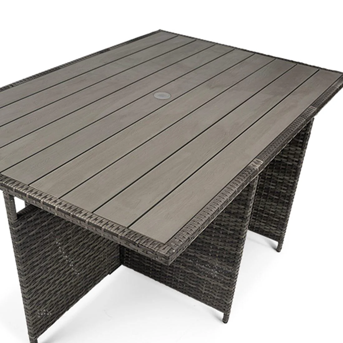 Cube 10 Seater Rattan Garden Dining Set with Grey Parasol - Grey Weave Polywood Top - Image 8