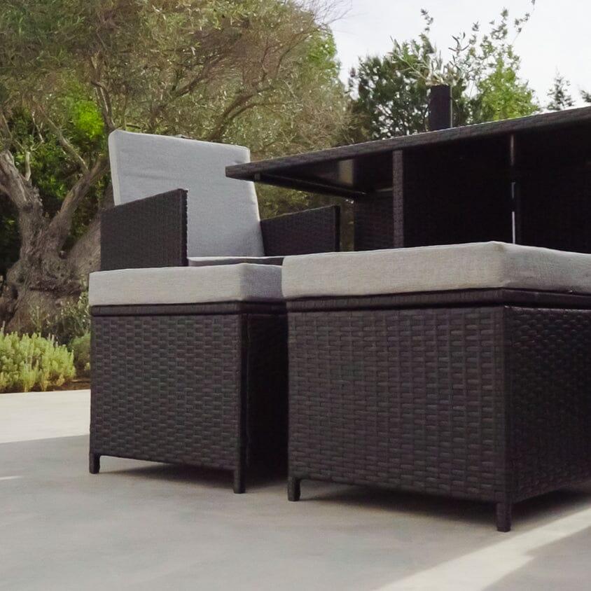 Cube 10 Seater Rattan Outdoor Dining Set with Grey Parasol - Black Weave - Image 4