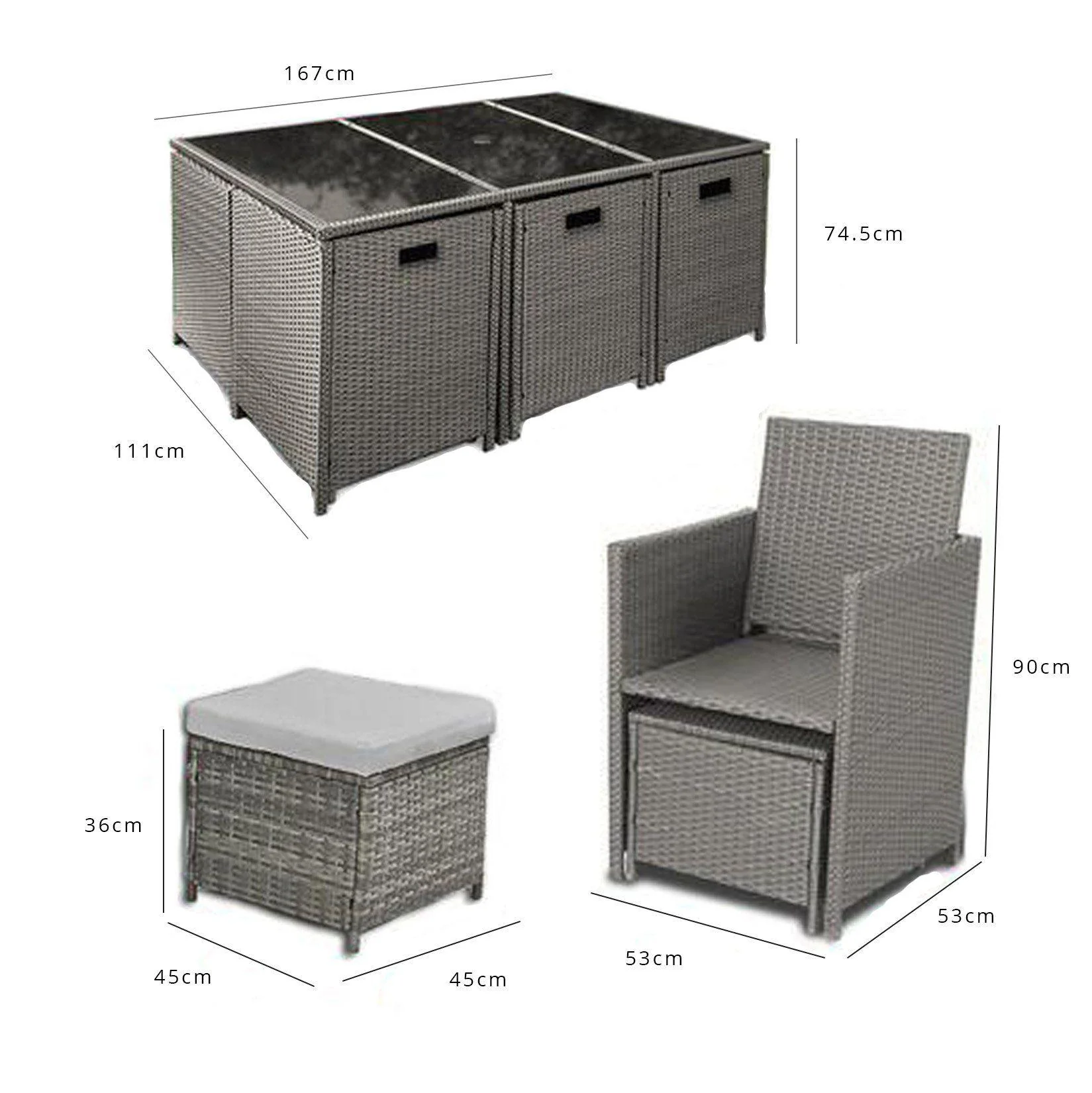 Cube 10 Seater Rattan Garden Dining Set with Grey Parasol - Grey Weave - Image 10