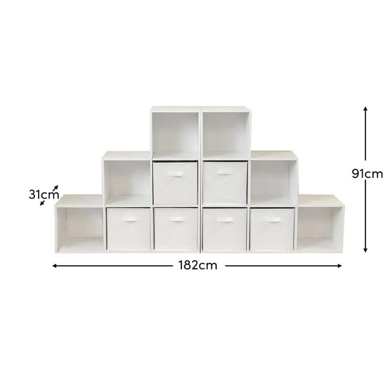 Cara 12 Cube Bookcase Ladder Storage Unit - Chalk White - Two 6 Cube Units - White Basket - Image 11