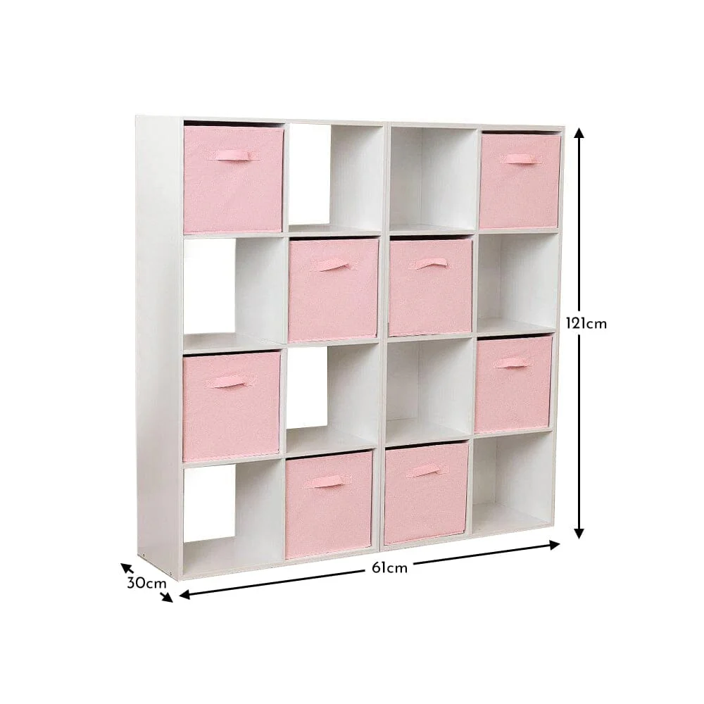 Cara 16 Cube Storage Unit - Chalk White - Two 8x2 Units - Pink Basket - Image 10