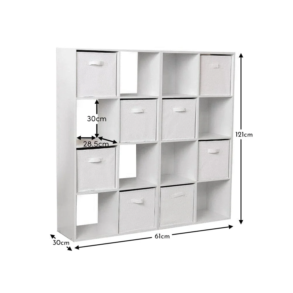 Cara 16 Cube Storage Unit - Chalk White - Two 8x2 Units - White Basket - Image 12