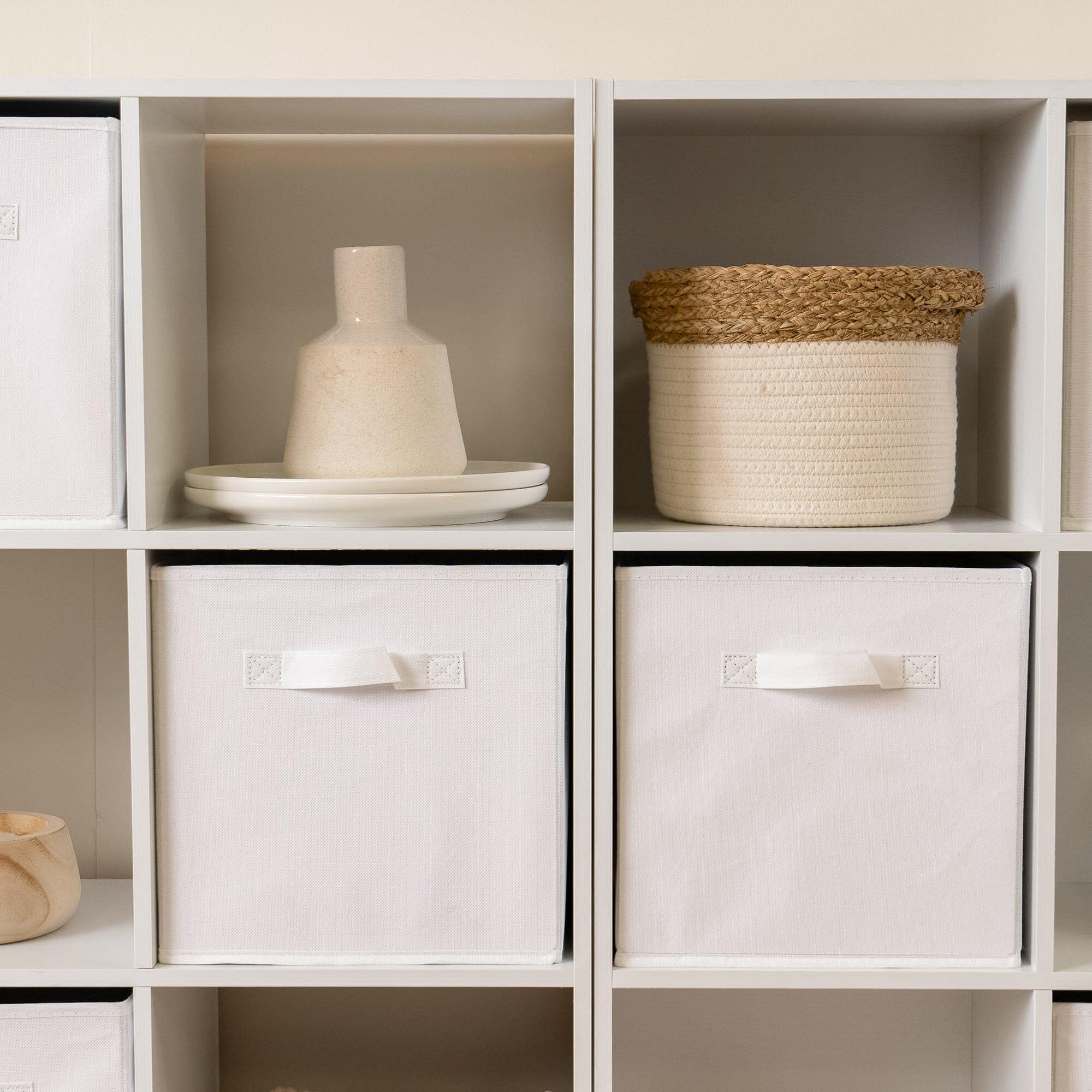 Cara 16 Cube Storage Unit - Chalk White - Two 8x2 Units - White Basket - Image 3