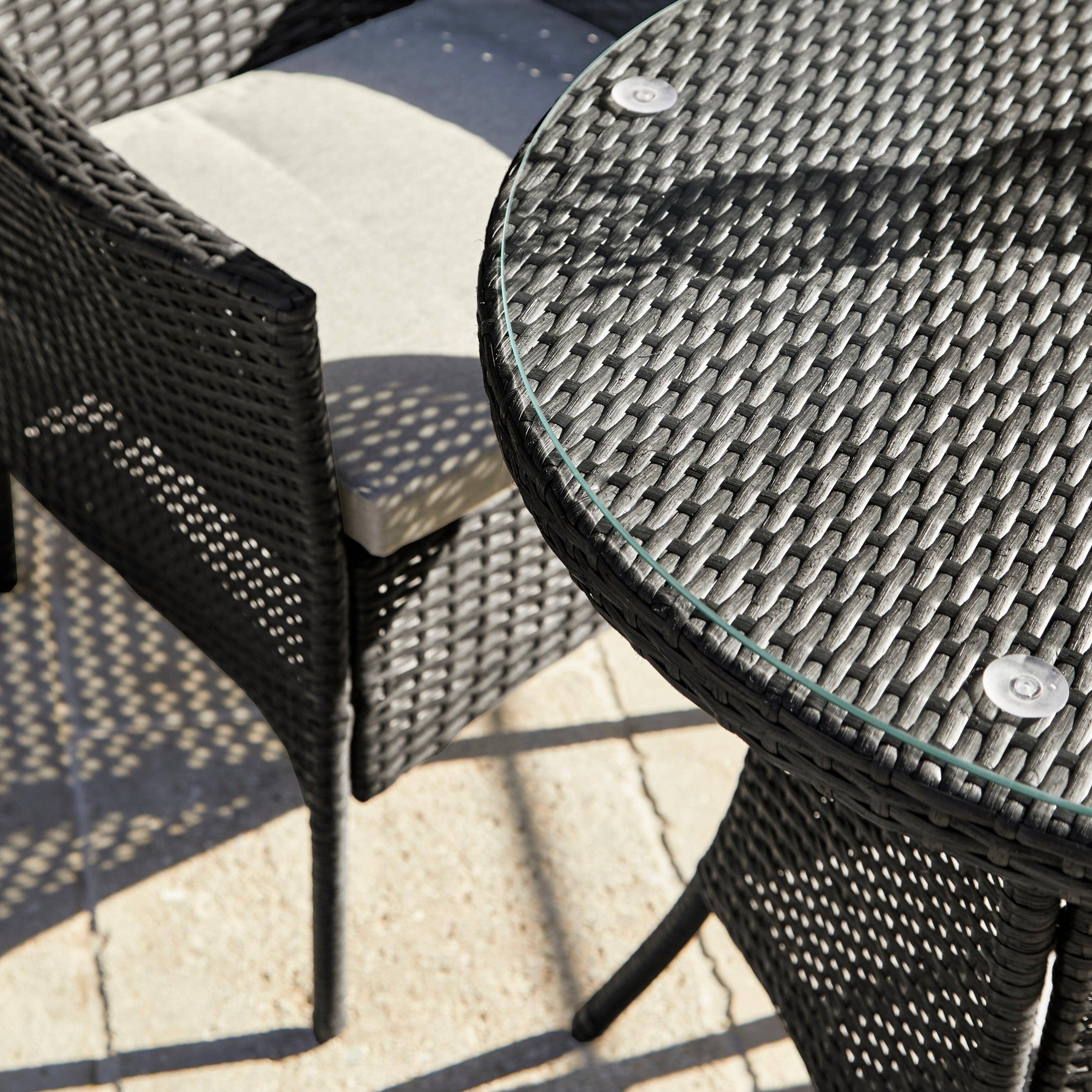 Kemble 2 Seater Rattan Garden Bistro Dining Set - Black - Image 6