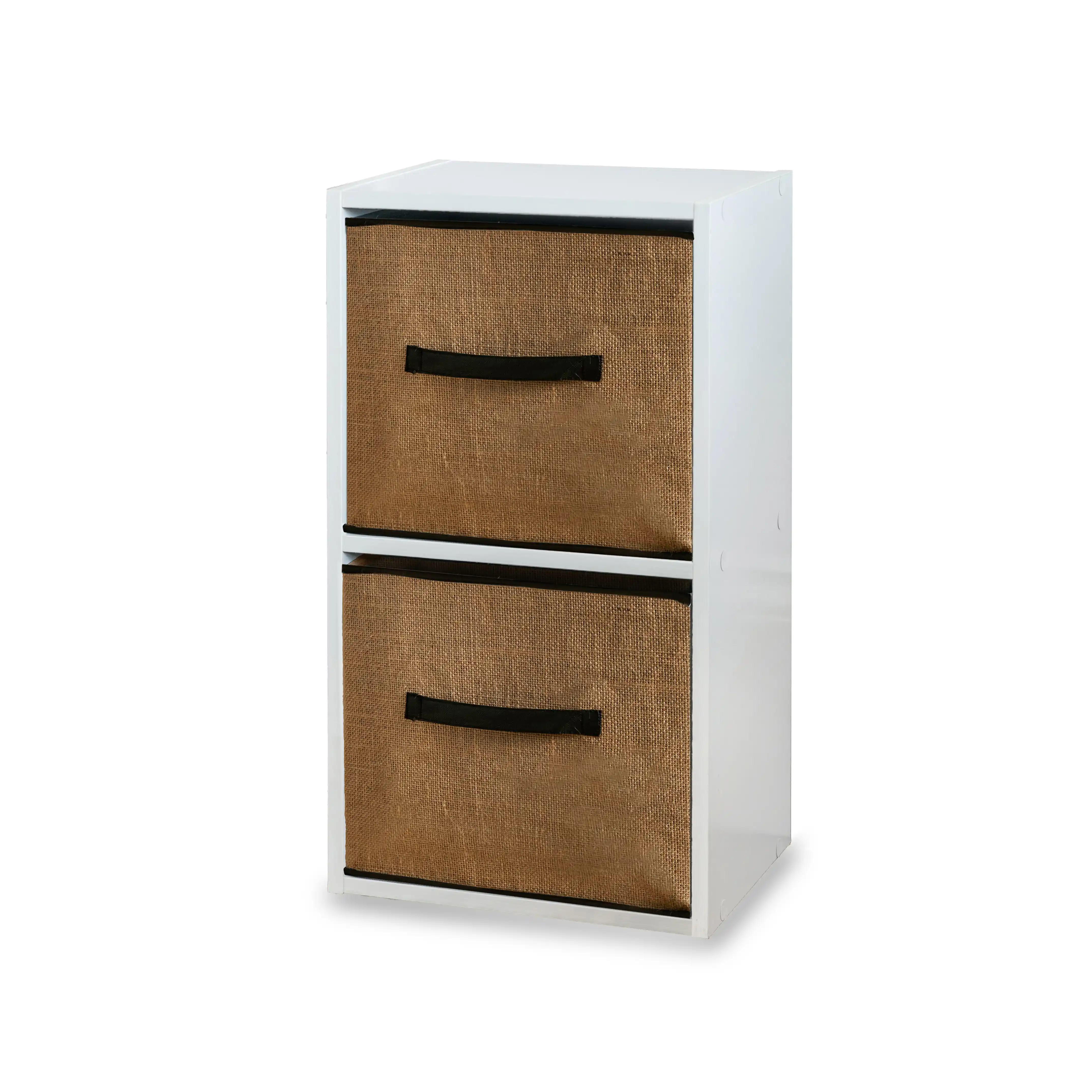 Cara 2 Tier Chalk White Bookcase with 2 x Jute Baskets - Natural