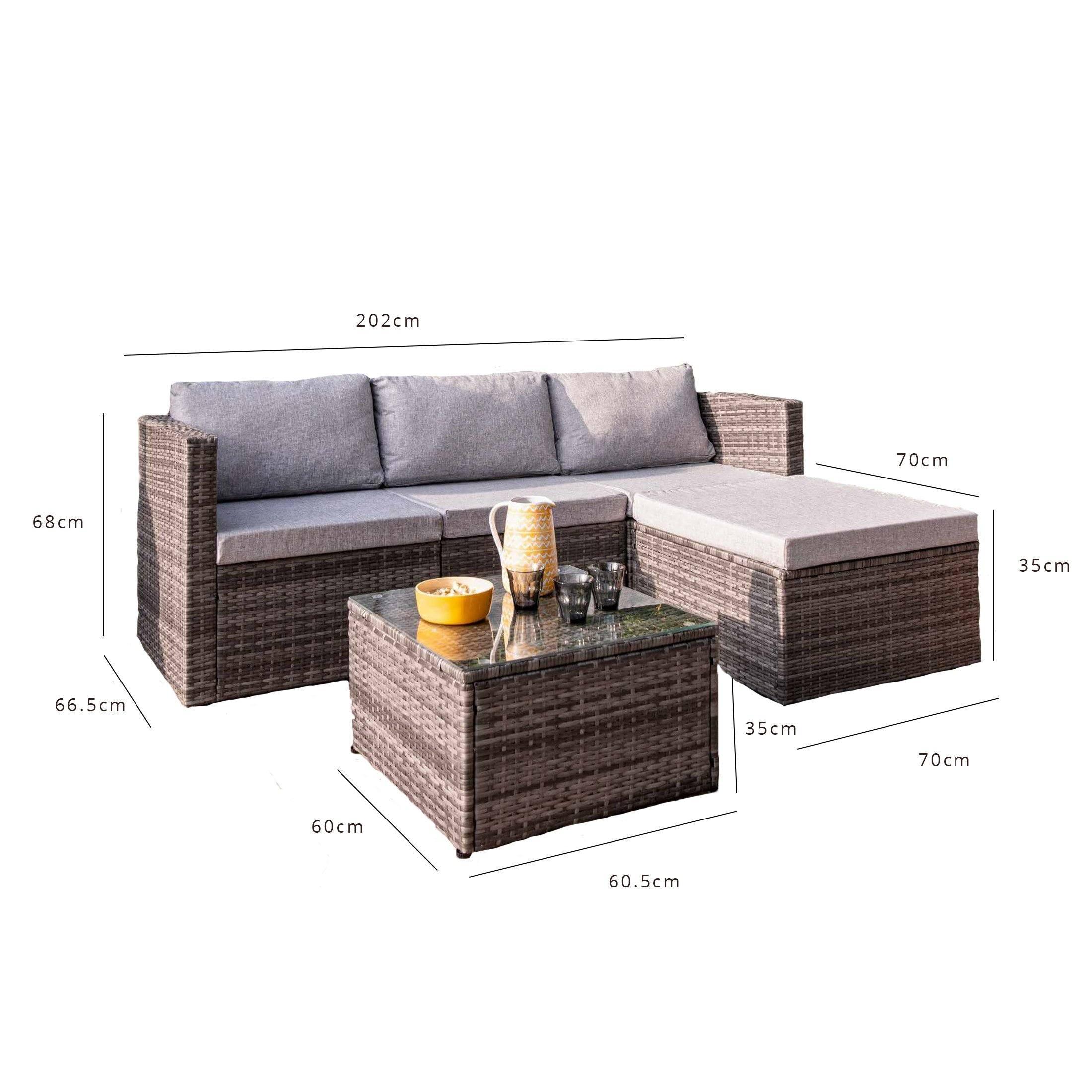 Weston 4 Seater Rattan Corner Sofa Set with Grey LED Premium Cantilever Parasol & Base - Grey Weave - Image 12
