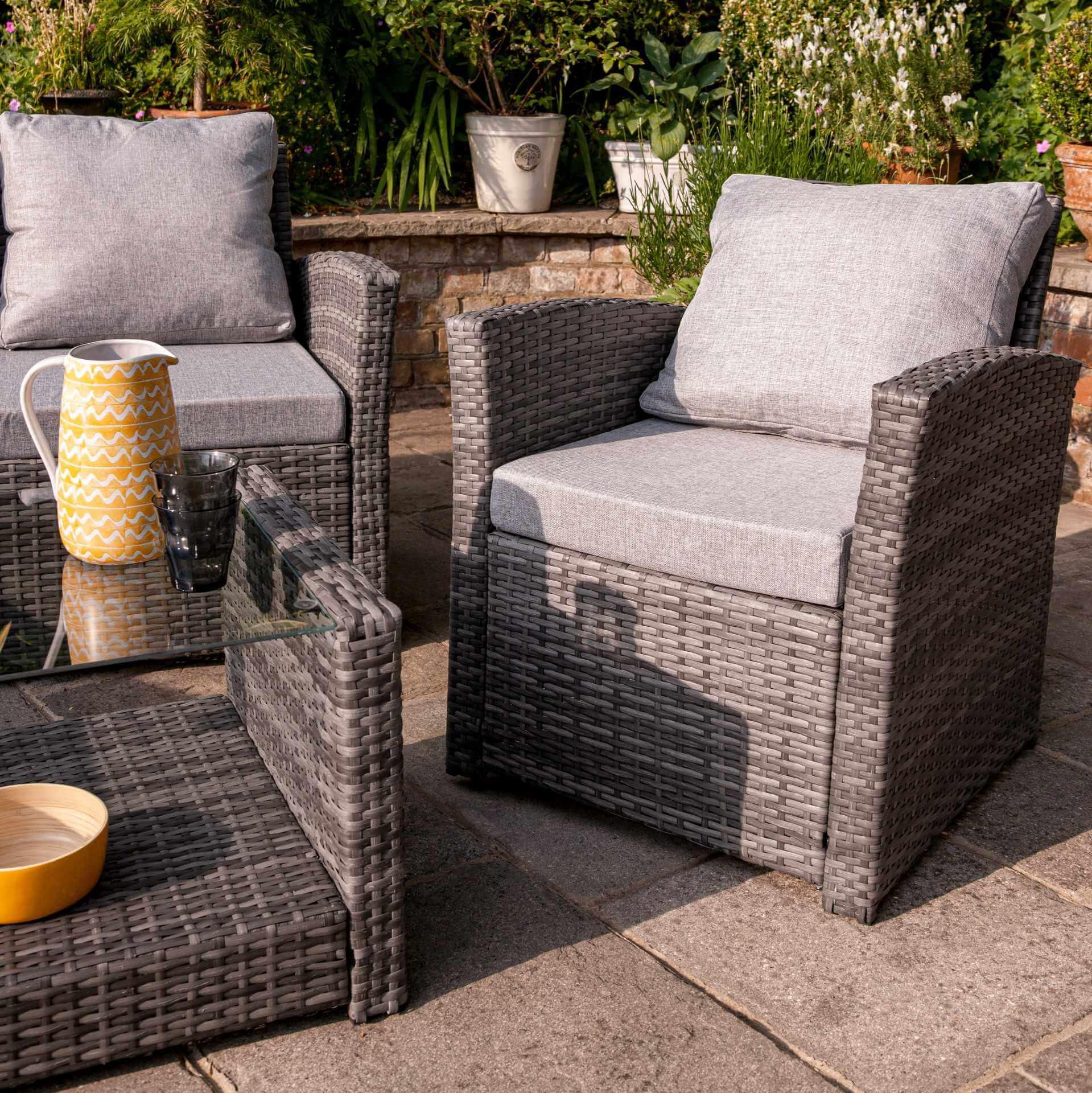 Cote 4 Seater Rattan Garden Sofa Set with Grey Lean Over Parasol - Grey Weave - Image 4