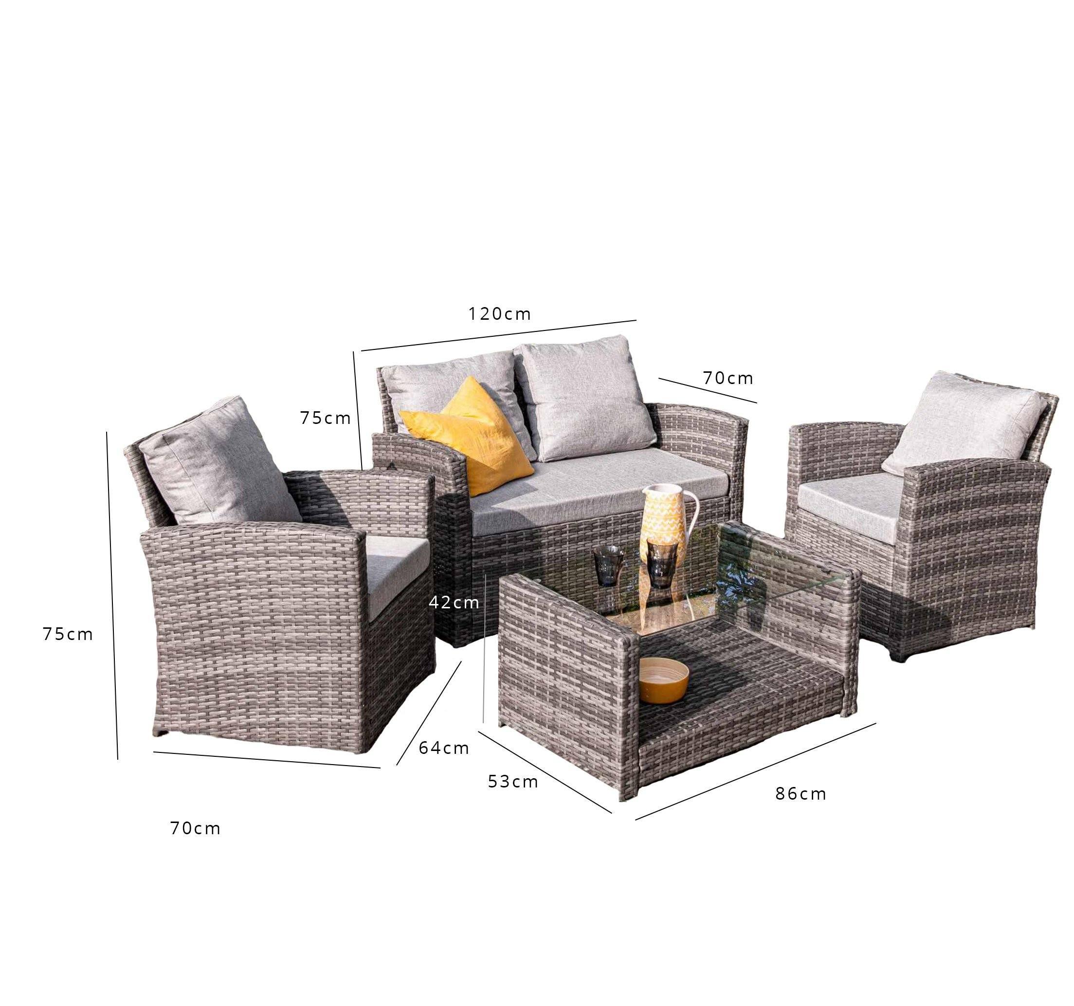Cote 4 Seater Rattan Garden Sofa Set - Grey - Image 8