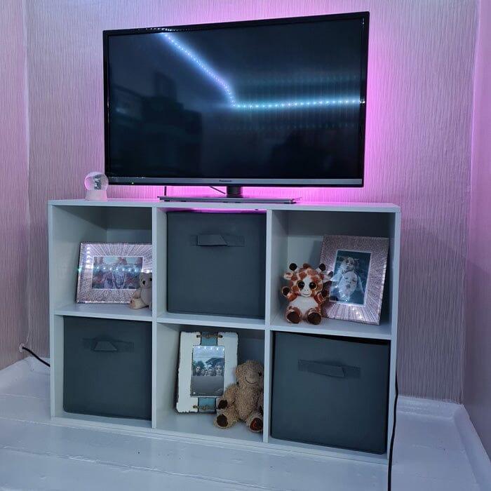 Cara 6 Cube Chalk White Bookcase Wooden Display Unit Shelving Storage Bookshelf Shelves - Grey Basket - Image 5
