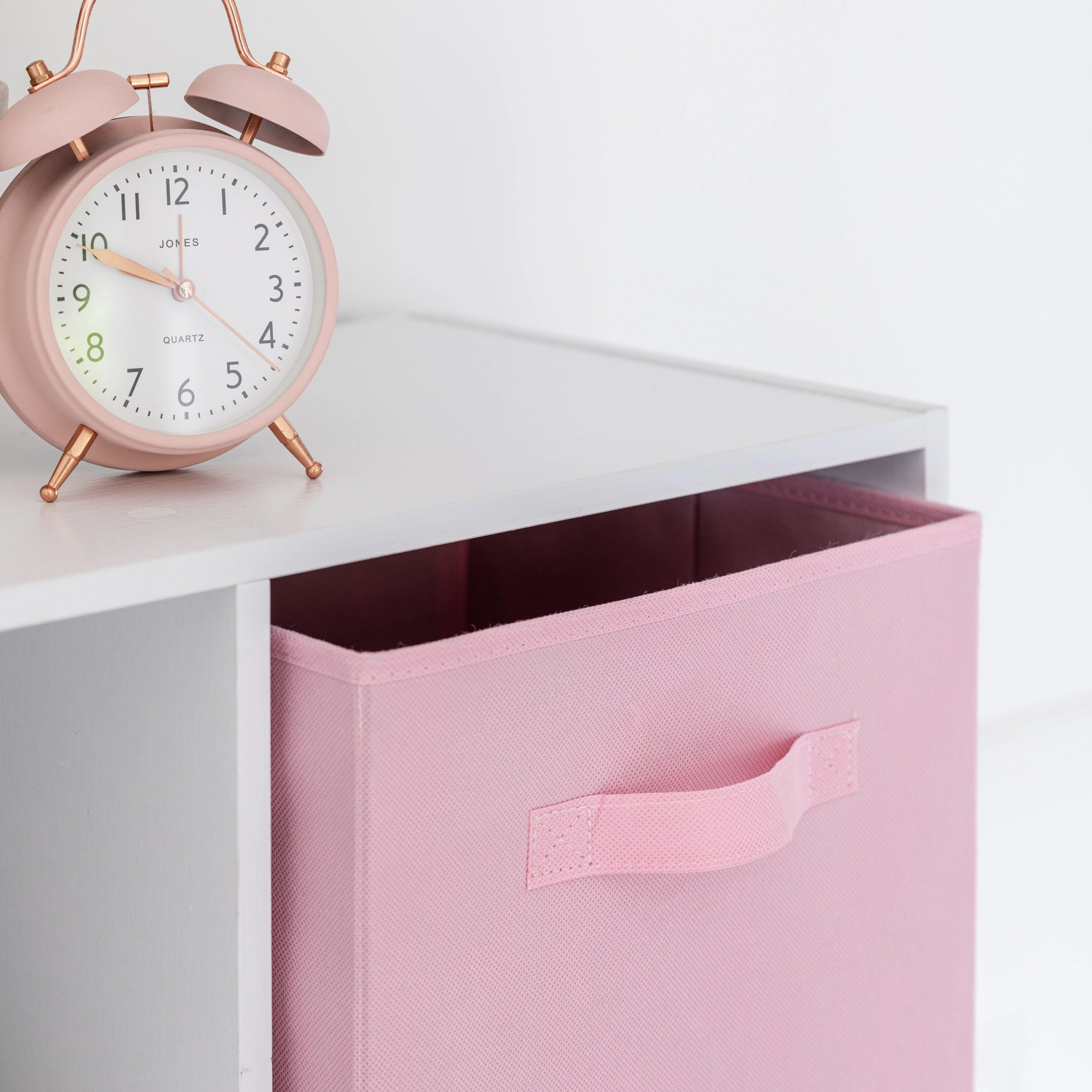 Cara 6 Cube Chalk White Bookcase Wooden Display Unit Shelving Storage Bookshelf Shelves - Pink Basket - Image 4