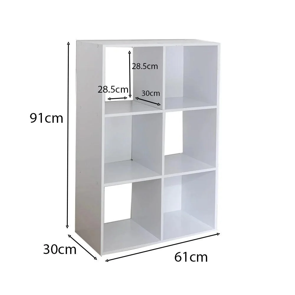 Cara 6 Cube Chalk White Bookcase Wooden Display Unit Shelving Storage Bookshelf Shelves - Pink Basket - Image 8