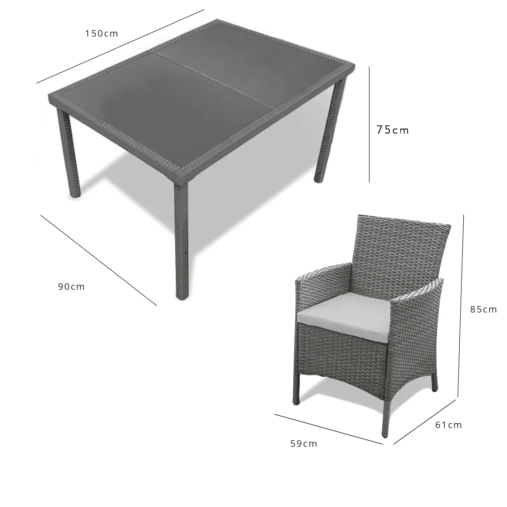 Marston 6 Seater Rattan Garden Dining Set - Grey - Glass Top - Image 5