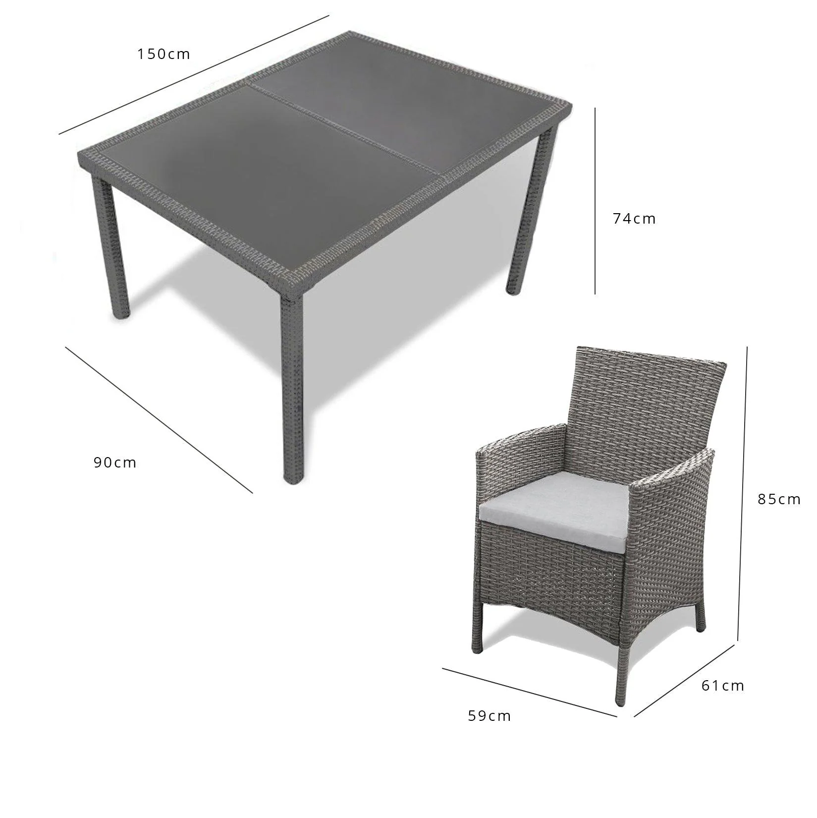 Marston 6 Seater Rattan Garden Dining Set with Grey LED Premium Parasol - Grey - Glass Top - Image 10