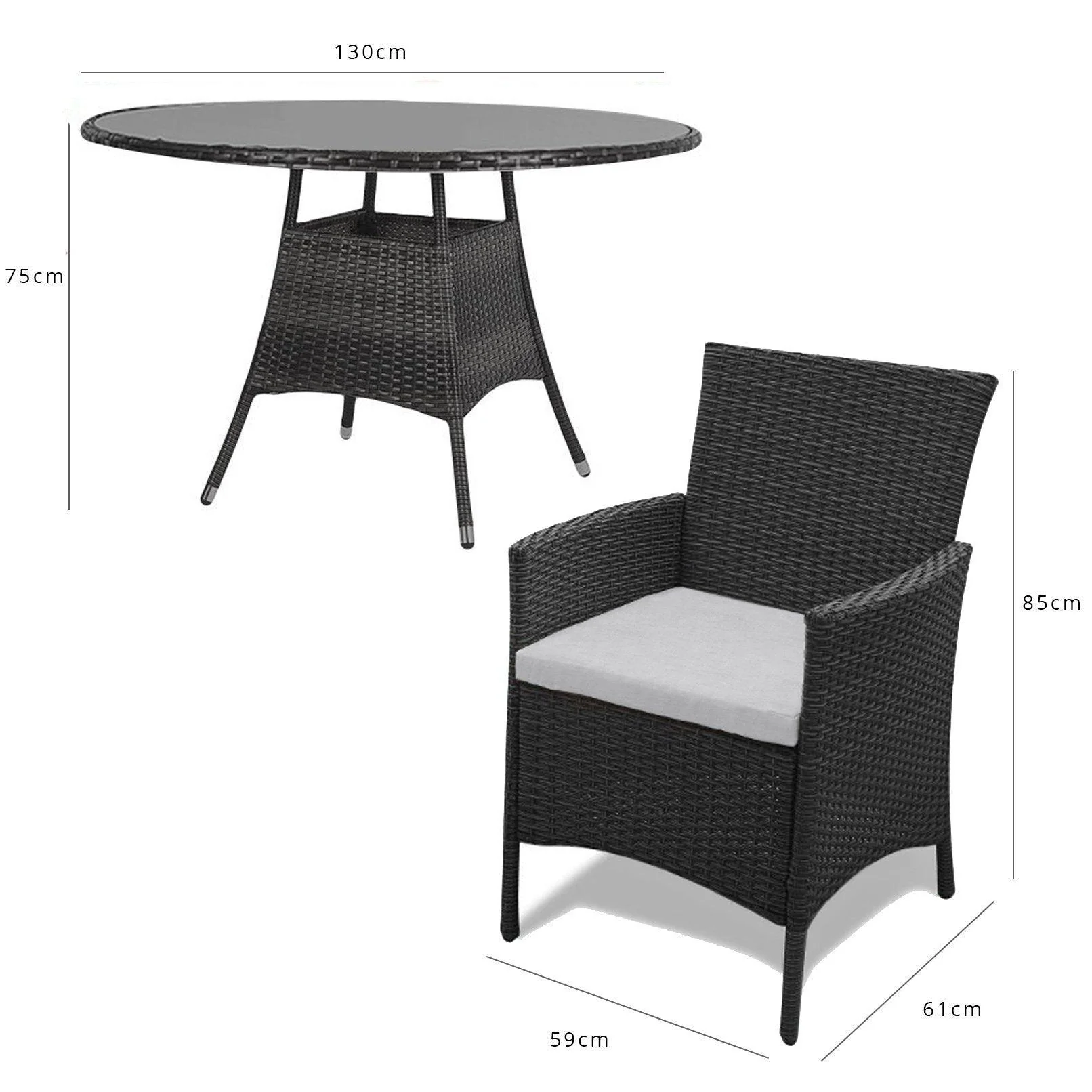 Kemble 6 Seater Rattan Round Garden Dining Set with Grey Parasol - Black Weave - Image 10