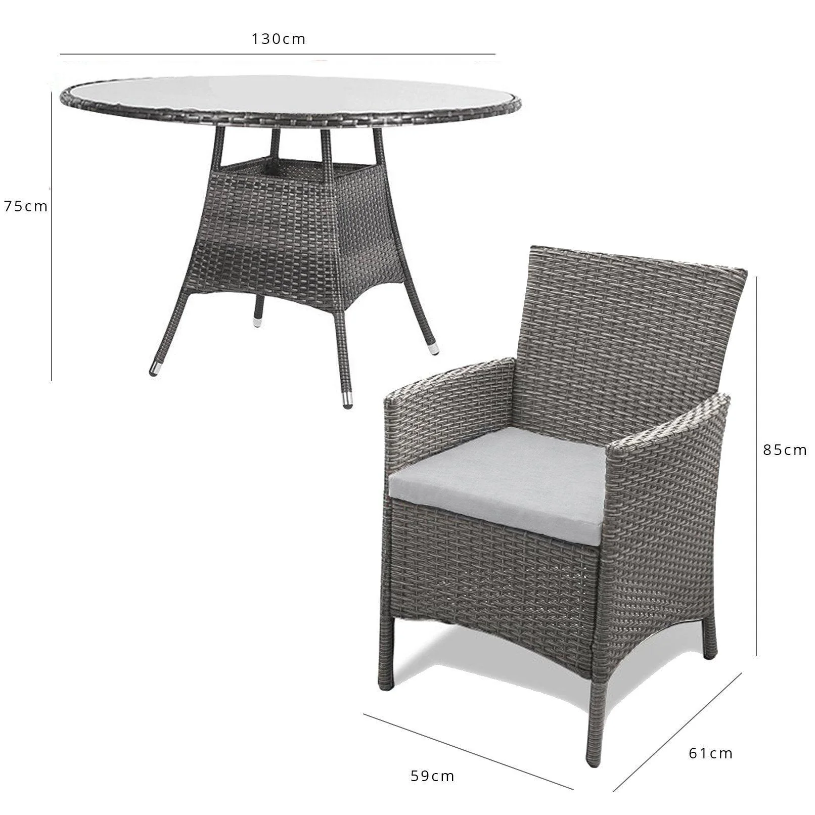 Kemble 6 Seater Rattan Round Garden Dining Table Set - Grey - Image 12