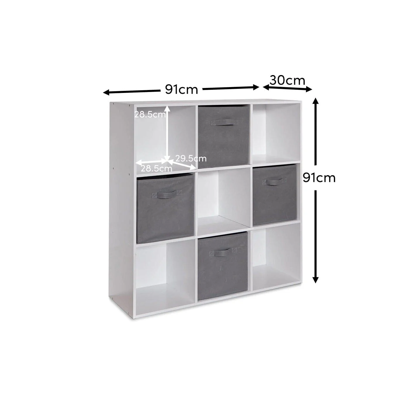 Cara 9 Cube Storage Unit & 4 Grey Handled Box Drawers - Image 9