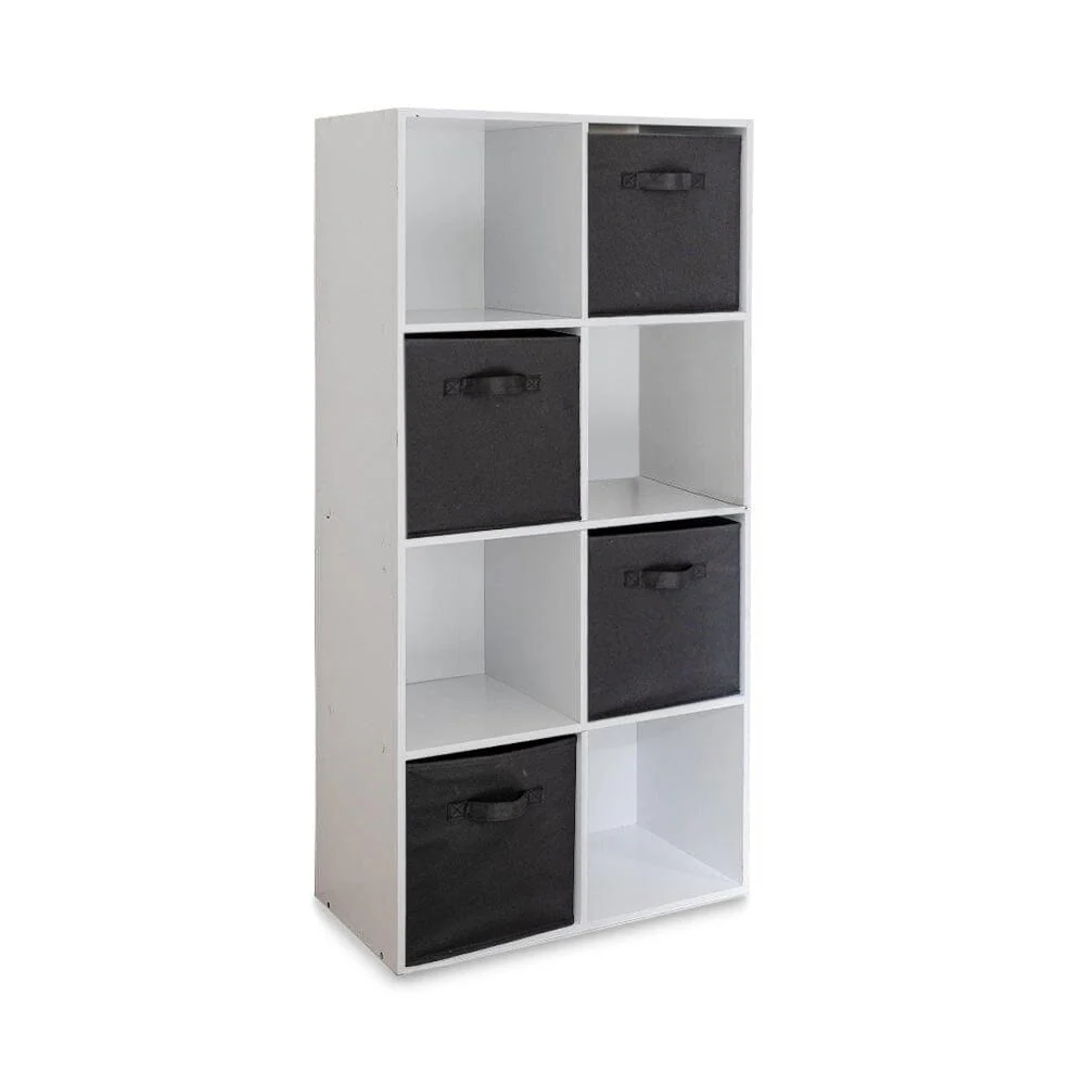 Cara 8 Cube Storage Unit in Chalk White & 4 Black Handled Box Drawers