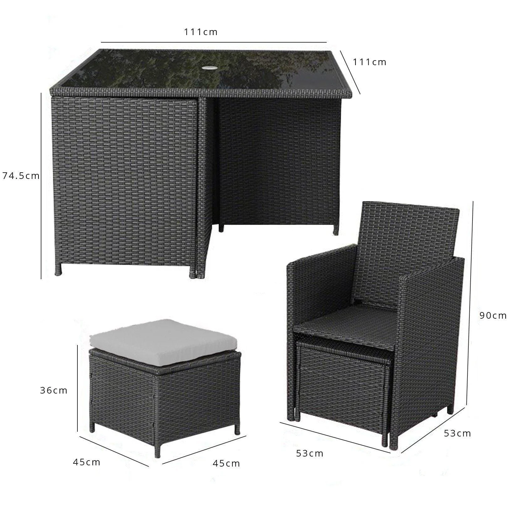 Cube 8 Seater Rattan Outdoor Dining Set with Cream LED Premium Parasol - Mixed Black Weave - Image 11