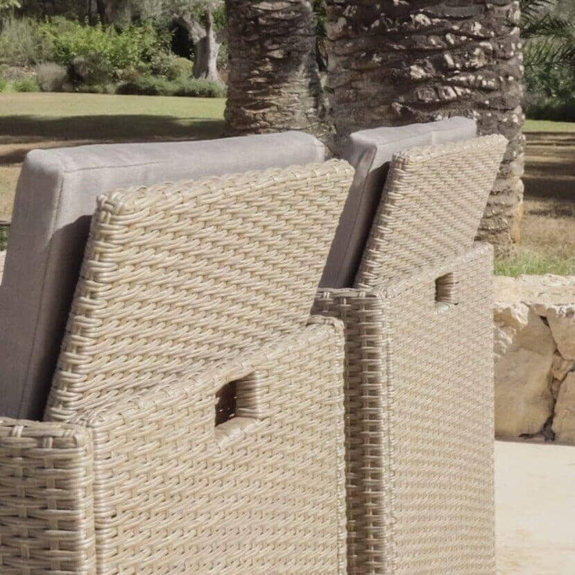 Cube 8 Seater Rattan Outdoor Dining Set with Grey LED Premium Parasol - Natural Brown Weave Polywood Top - Image 6