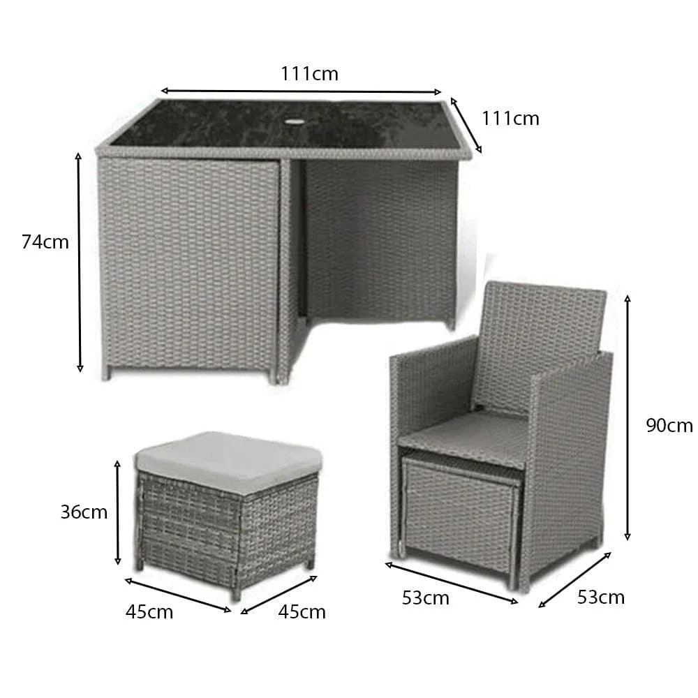 Cube 8 Seater Rattan Outdoor Dining Set with Cream Parasol - Natural Brown Weave - Image 15