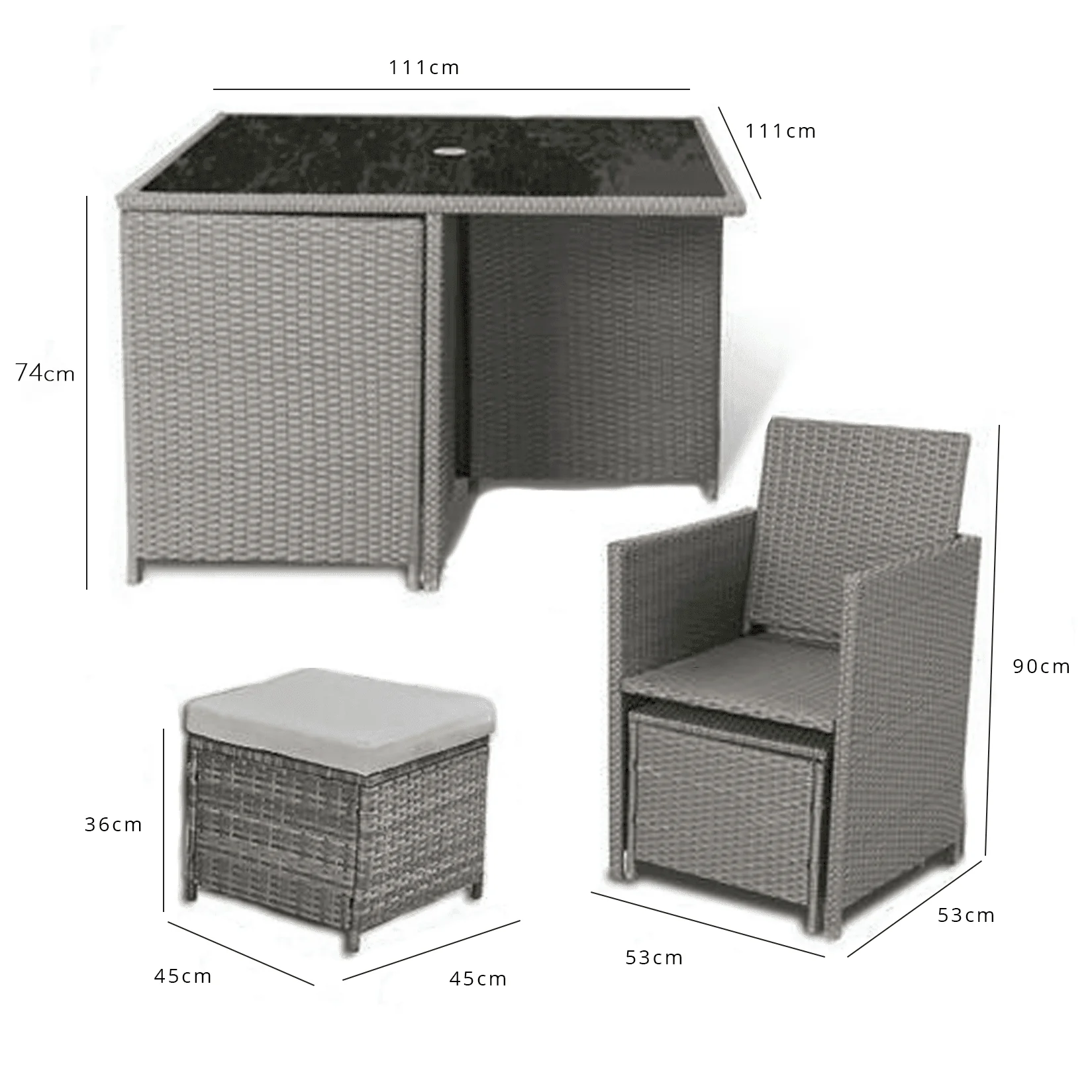 Cube 8 Seater Rattan Outdoor Dining Set - Grey Weave with Grey Cushions - Image 9