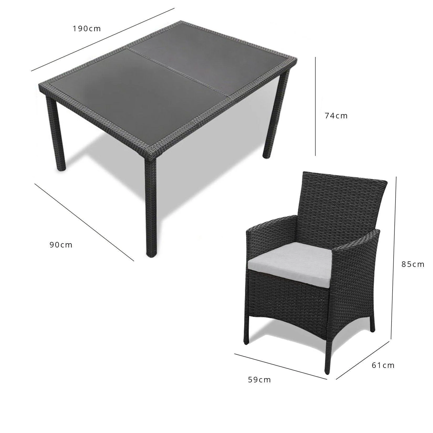 Marston 8 Seater Rattan Garden Dining Set - Black - Glass Top - Image 6