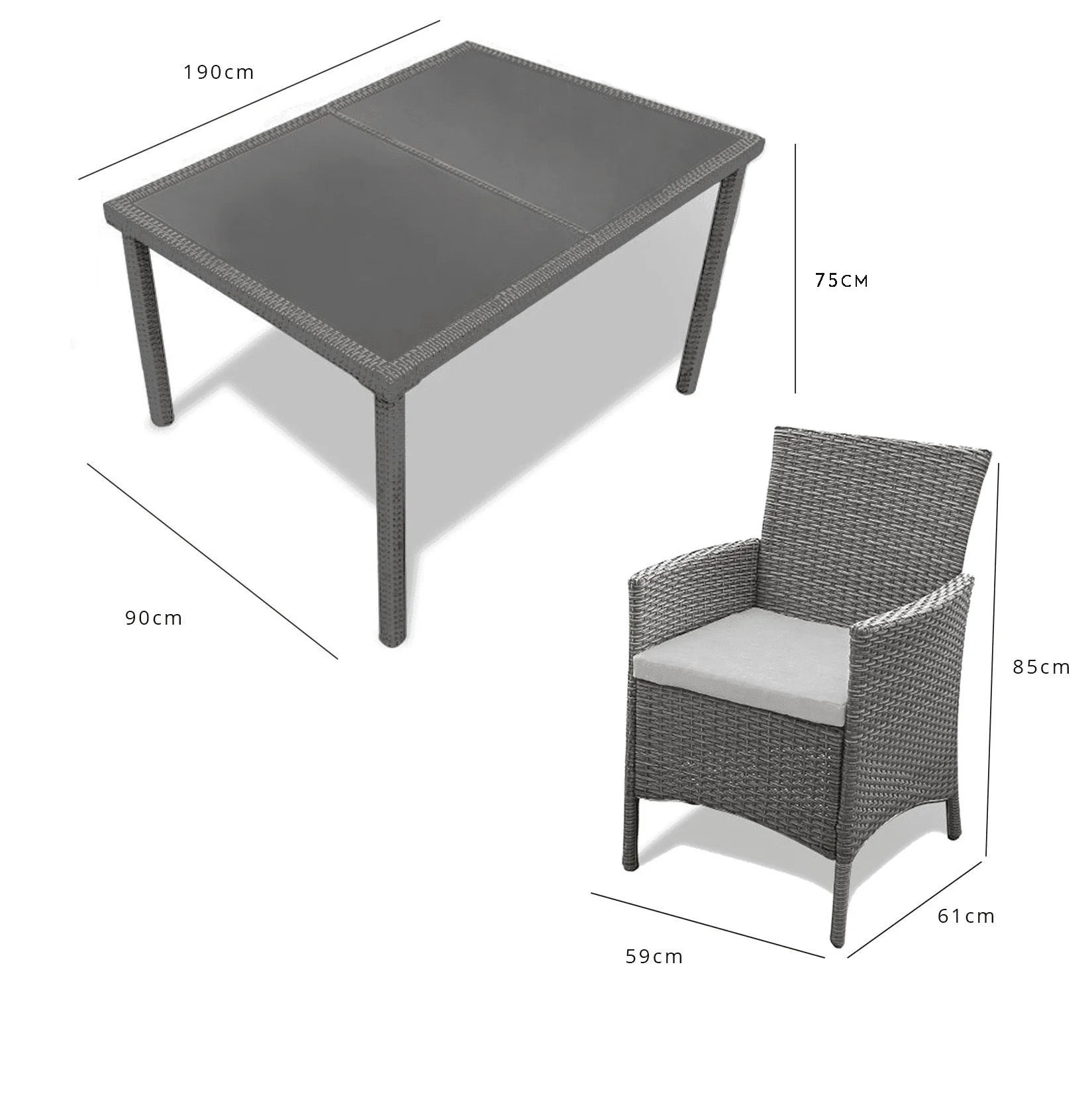 Marston 8 Seater Rattan Garden Dining Set with Cream LED Premium Parasol - Grey - Glass Top - Image 8