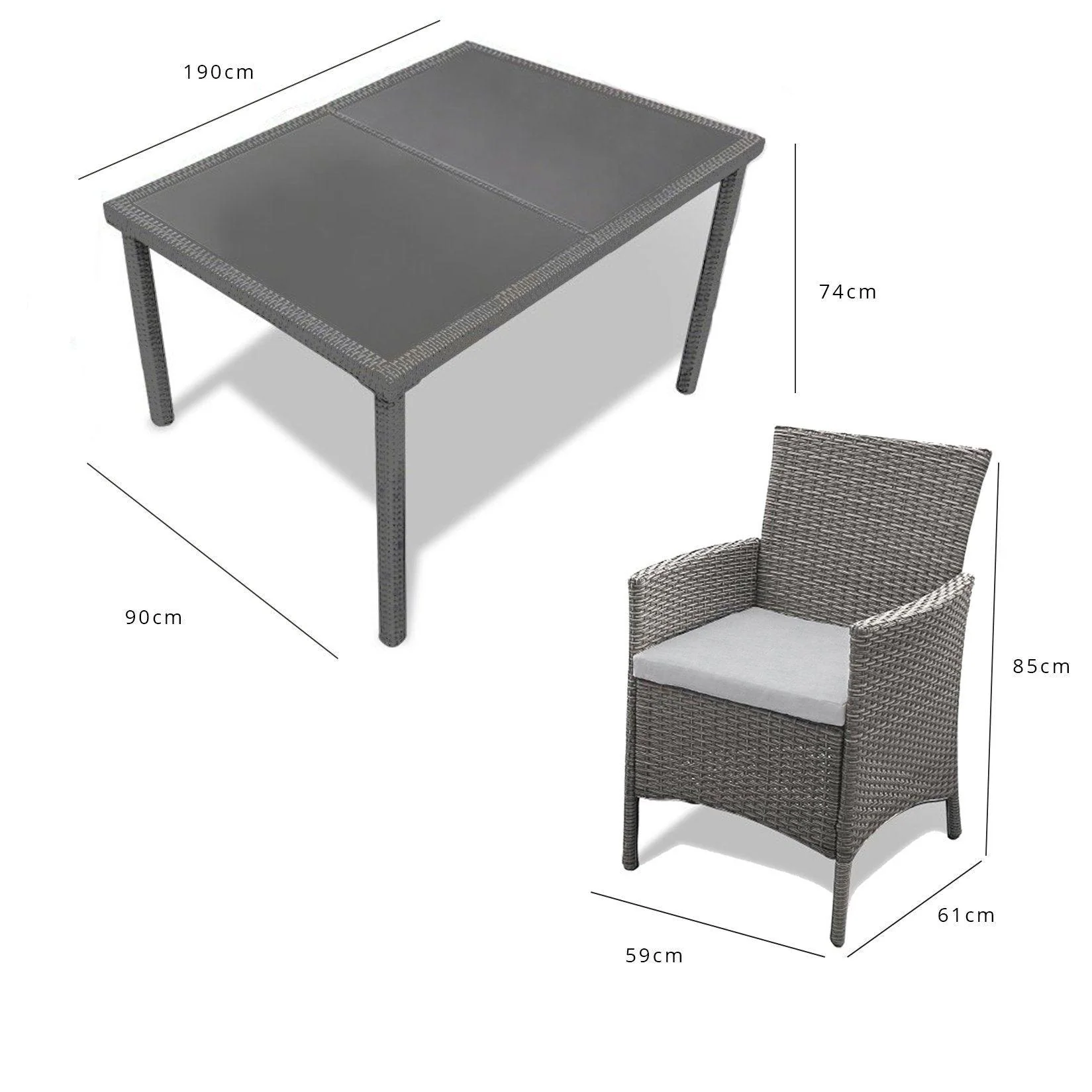 Marston 8 Seater Rattan Garden Dining Set with Cream Parasol - Grey - Glass Top - Image 10