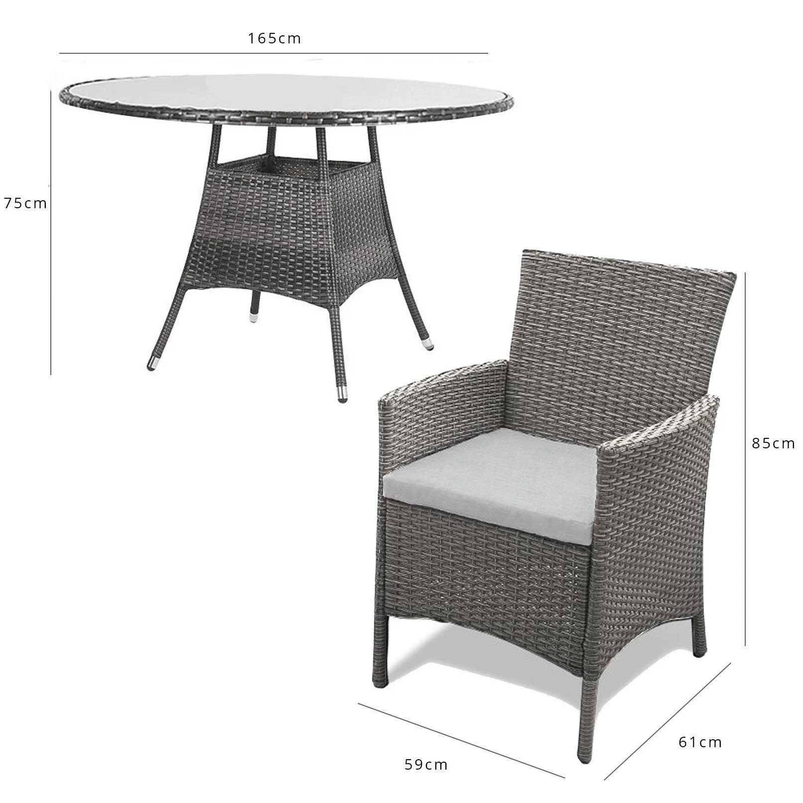 Kemble 8 Seater Rattan Round Garden Dining Set with Grey Parasol - Grey - Image 8