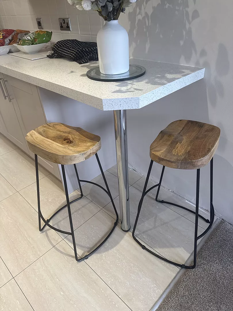 Aiden Natural Mango Wood Backless Bar Stools - Set of 2 - Black Iron Legs - Image 6
