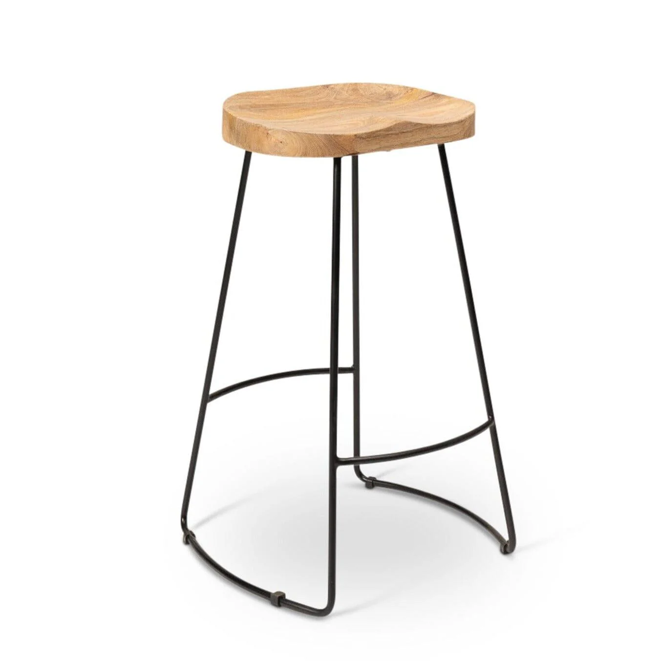 Aiden Natural Mango Wood Backless Bar Stools - Set of 2 - Black Iron Legs - Image 14