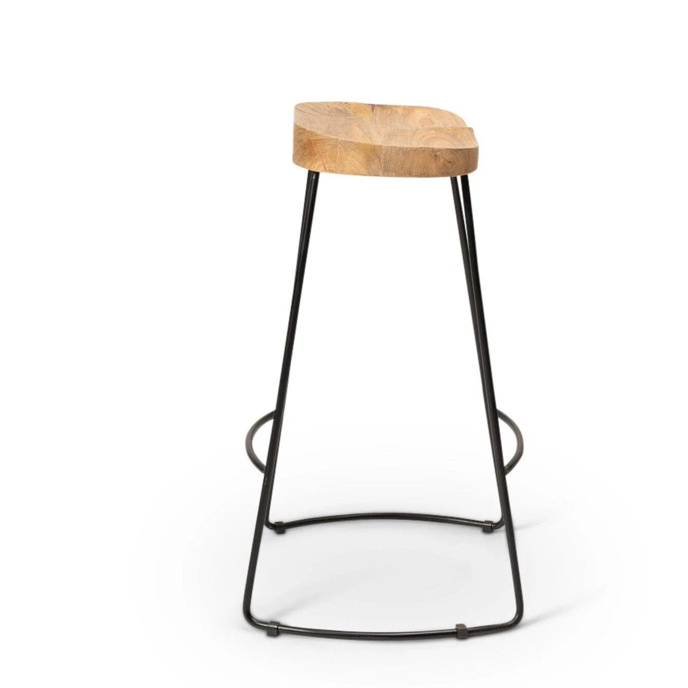 Aiden Natural Mango Wood Backless Bar Stools - Set of 2 - Black Iron Legs - Image 15