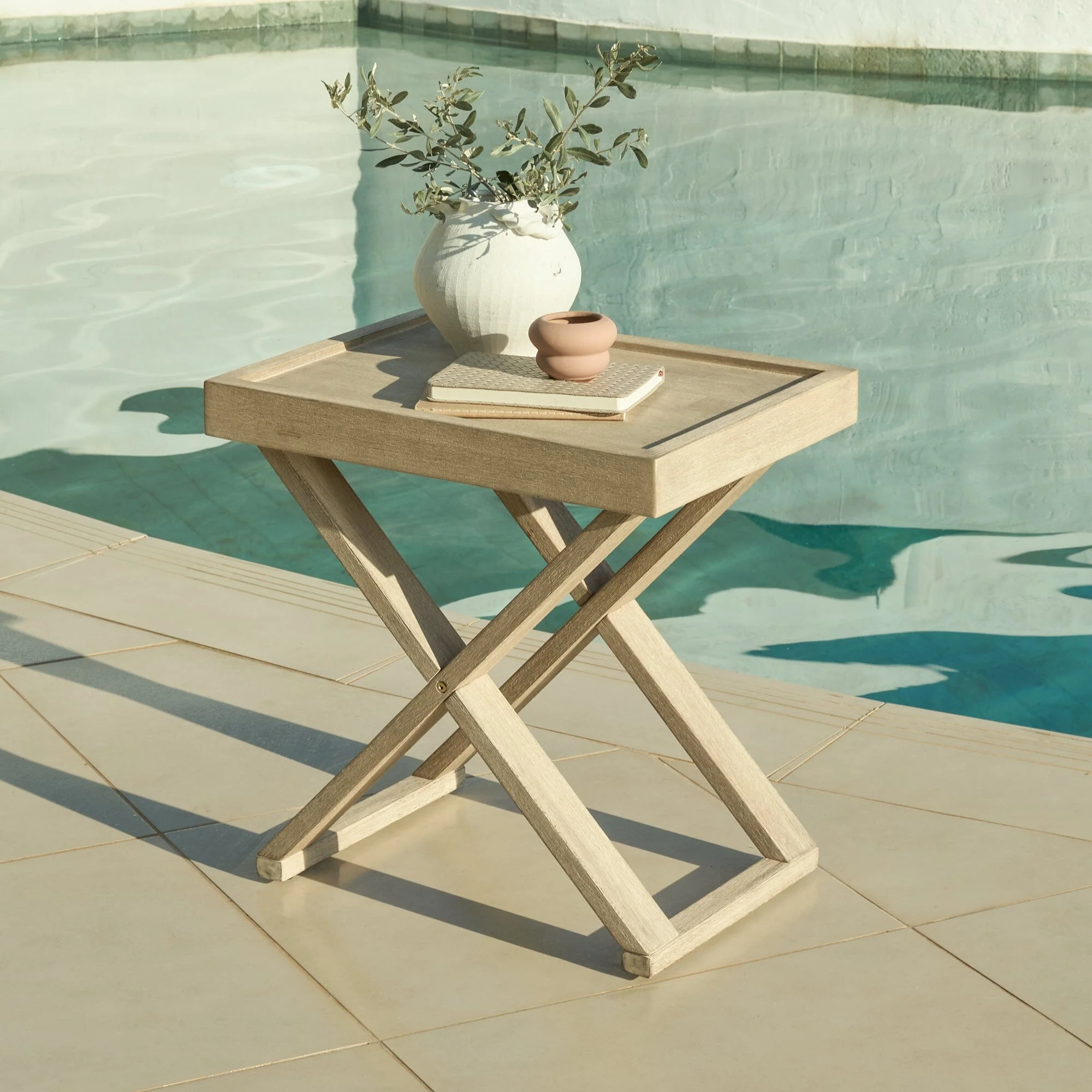 Akira Wooden Garden Side Table - Light Brushed Acacia - Image 5