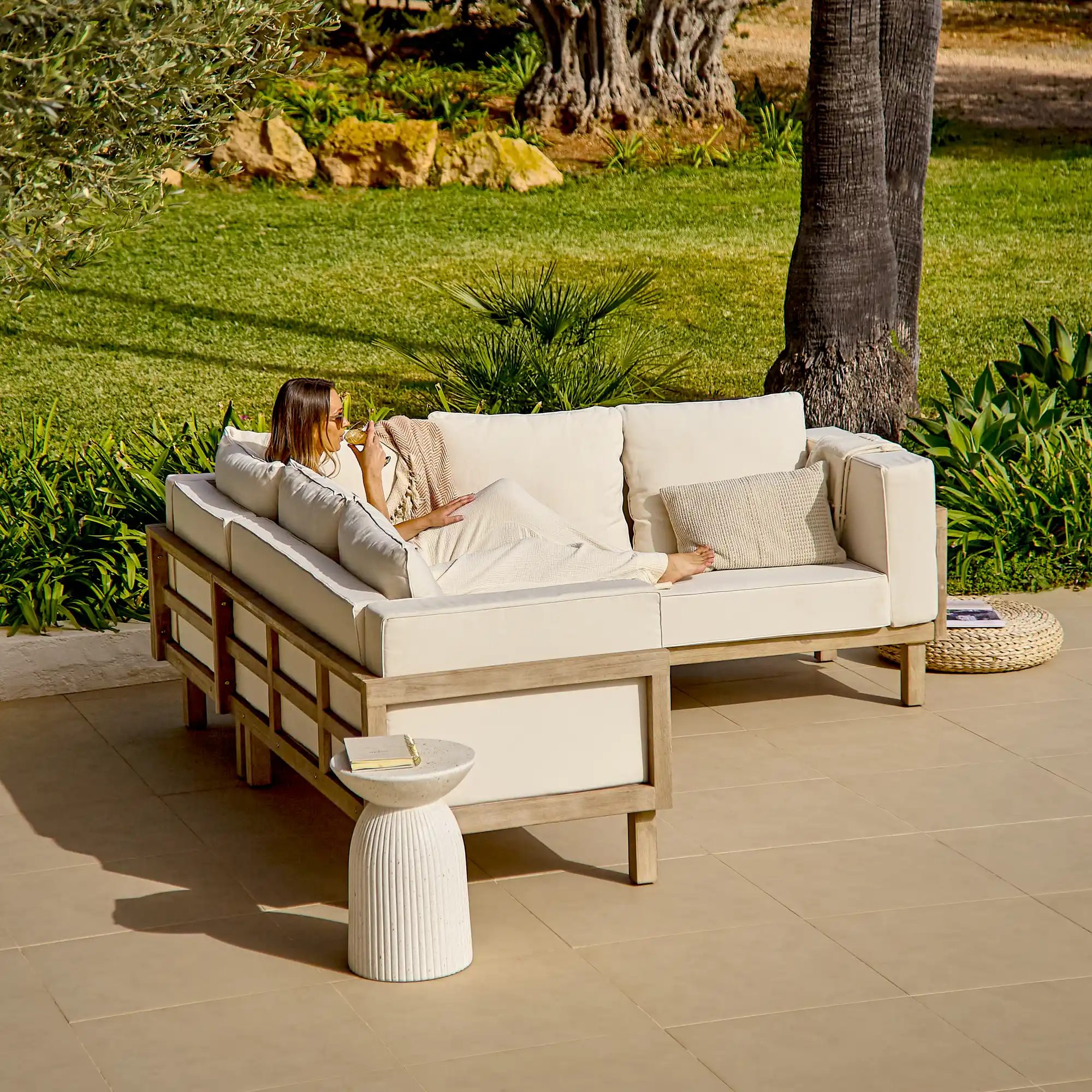 Akira 5 Seater Wooden Garden Corner Sofa - Image 4