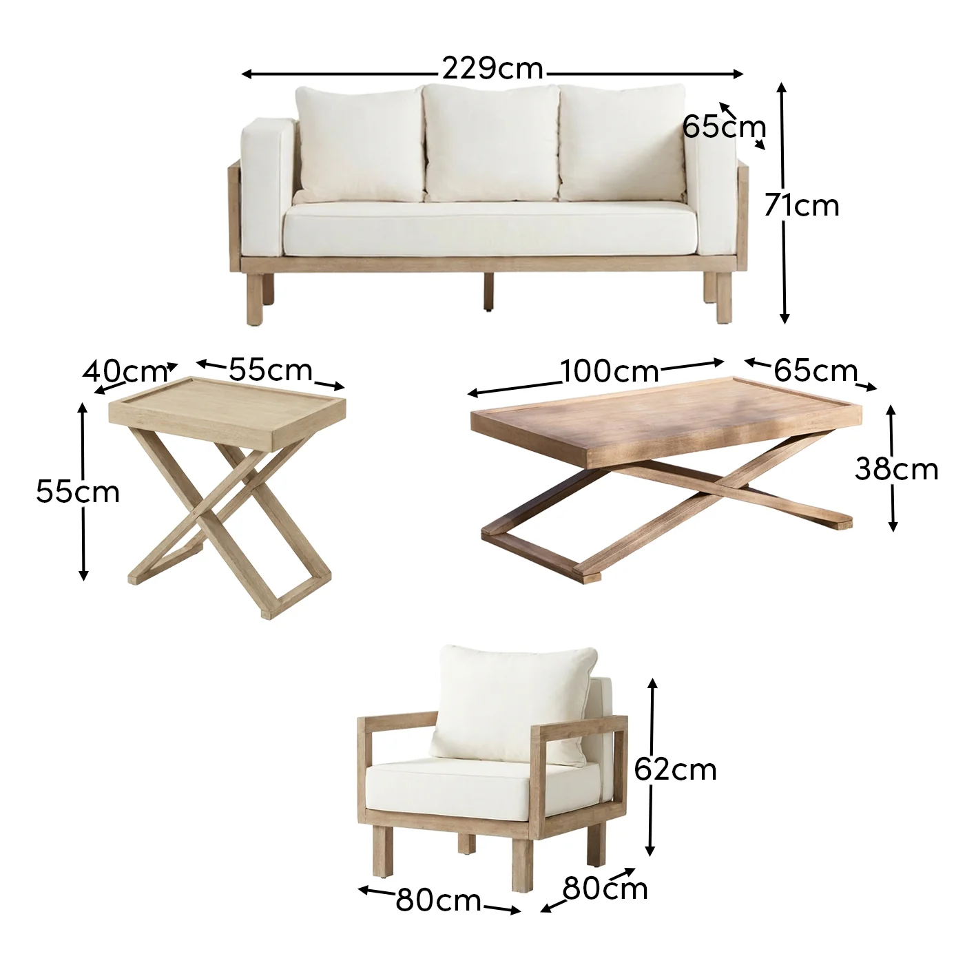 Akira 5 Seater Wooden Garden Set with Coffee Table - Image 12