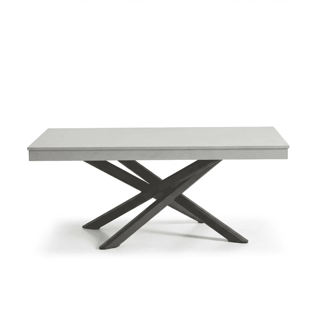 Amelia 6 Seater Concrete Garden Dining Table - Metal Legs - Pale Grey - Image 9