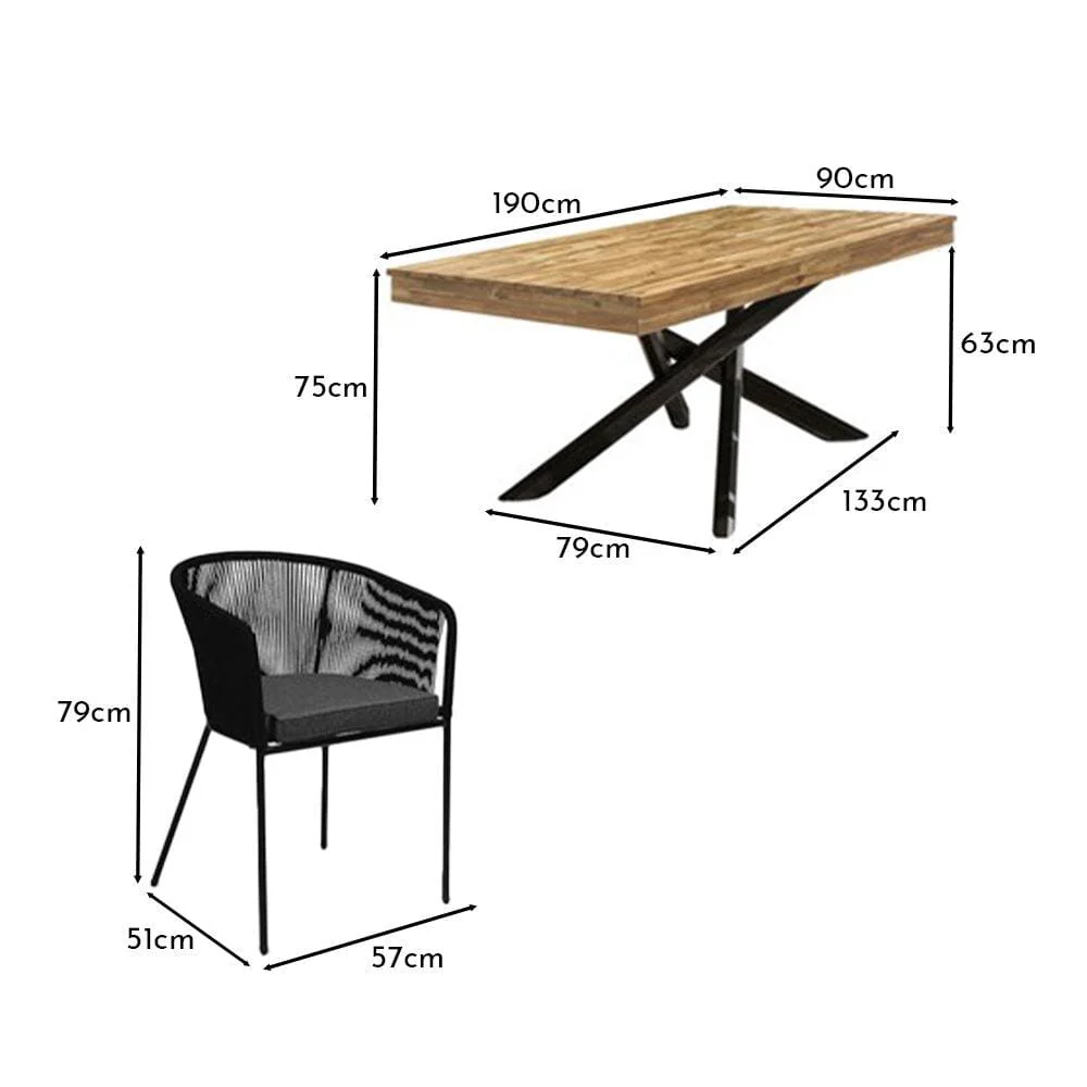 Amelia 4 Seater Wooden Garden Dining Set with 4 Hali Black Chairs - White Acacia with Black Legs - Image 10