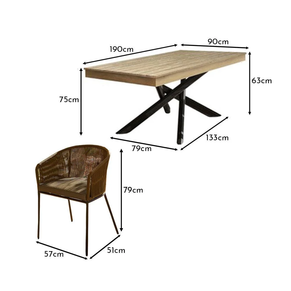 Amelia 4 Seater Wooden Garden Dining Set with 4 Hali Green Chairs - Light Brushed Acacia with Black Legs - Image 11