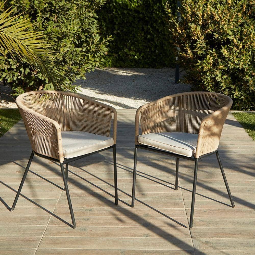 Amelia 4 Seater Wooden Garden Dining Set with 4 Hali Natural Chairs - White Acacia with Black Legs - Image 3