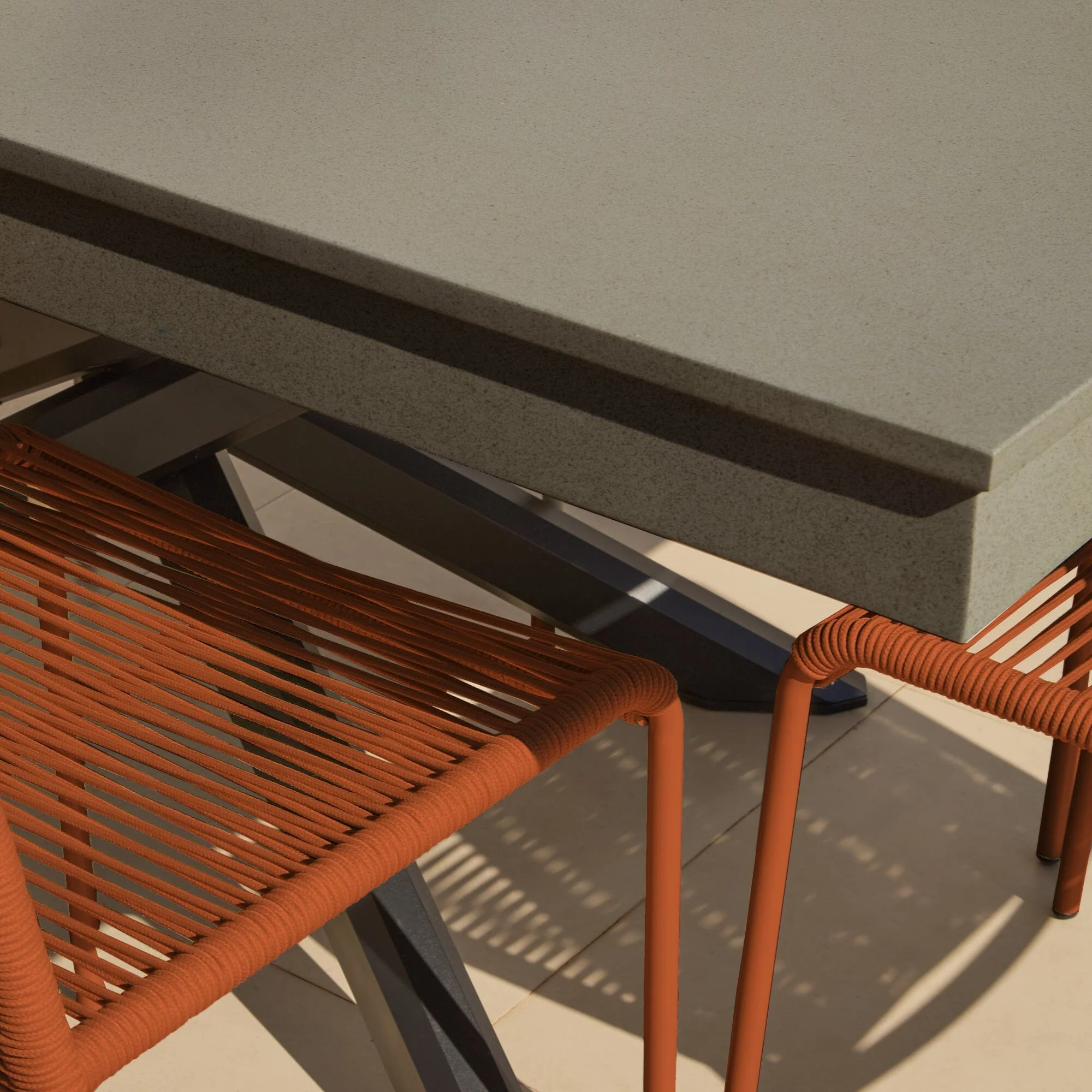 Amelia 6 Seater Dove Grey Concrete Garden Dining Set with Ryder Burnt Orange Chairs - Image 6