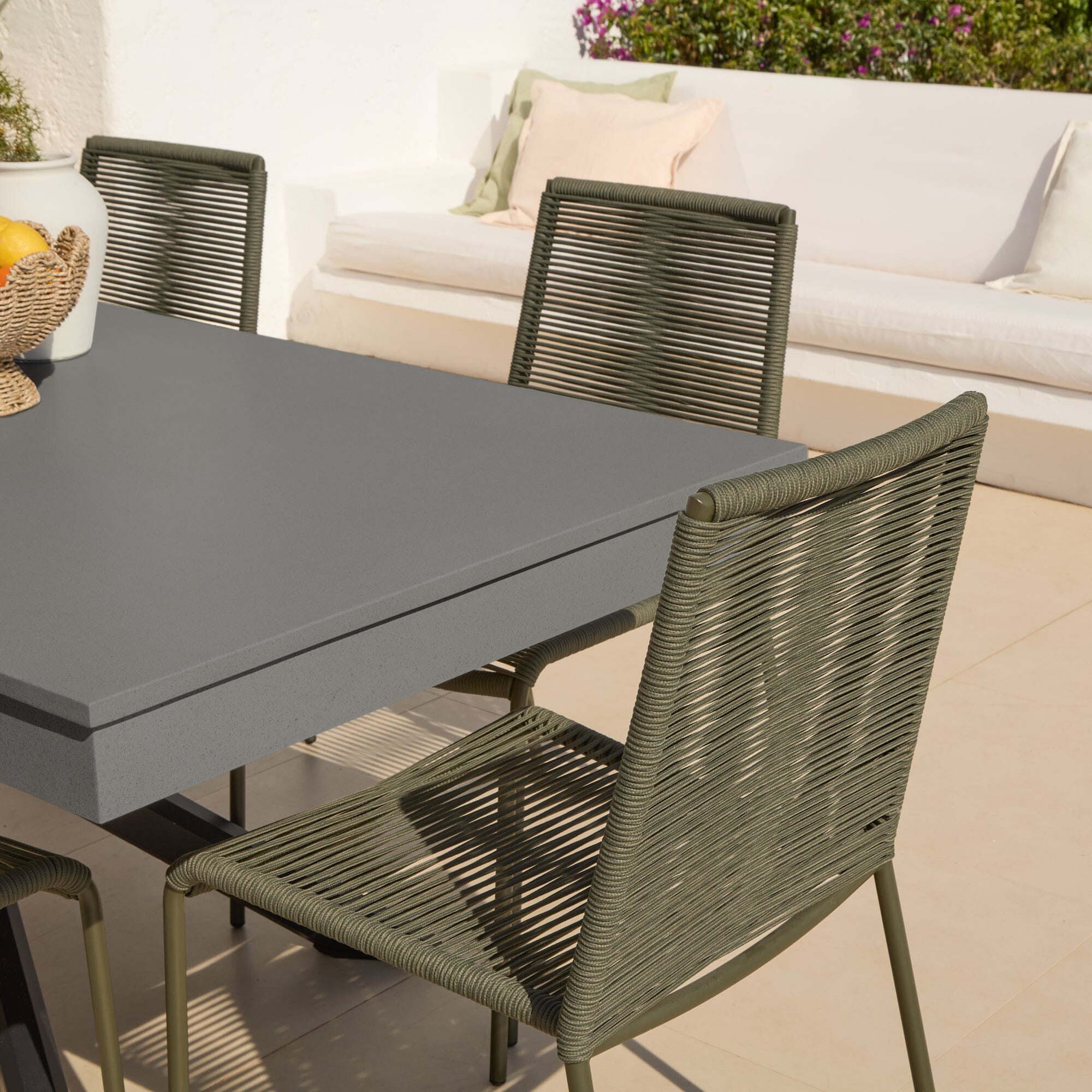 Amelia 6 Seater Dove Grey Concrete Garden Dining Set with Ryder Khaki Chairs - Image 6