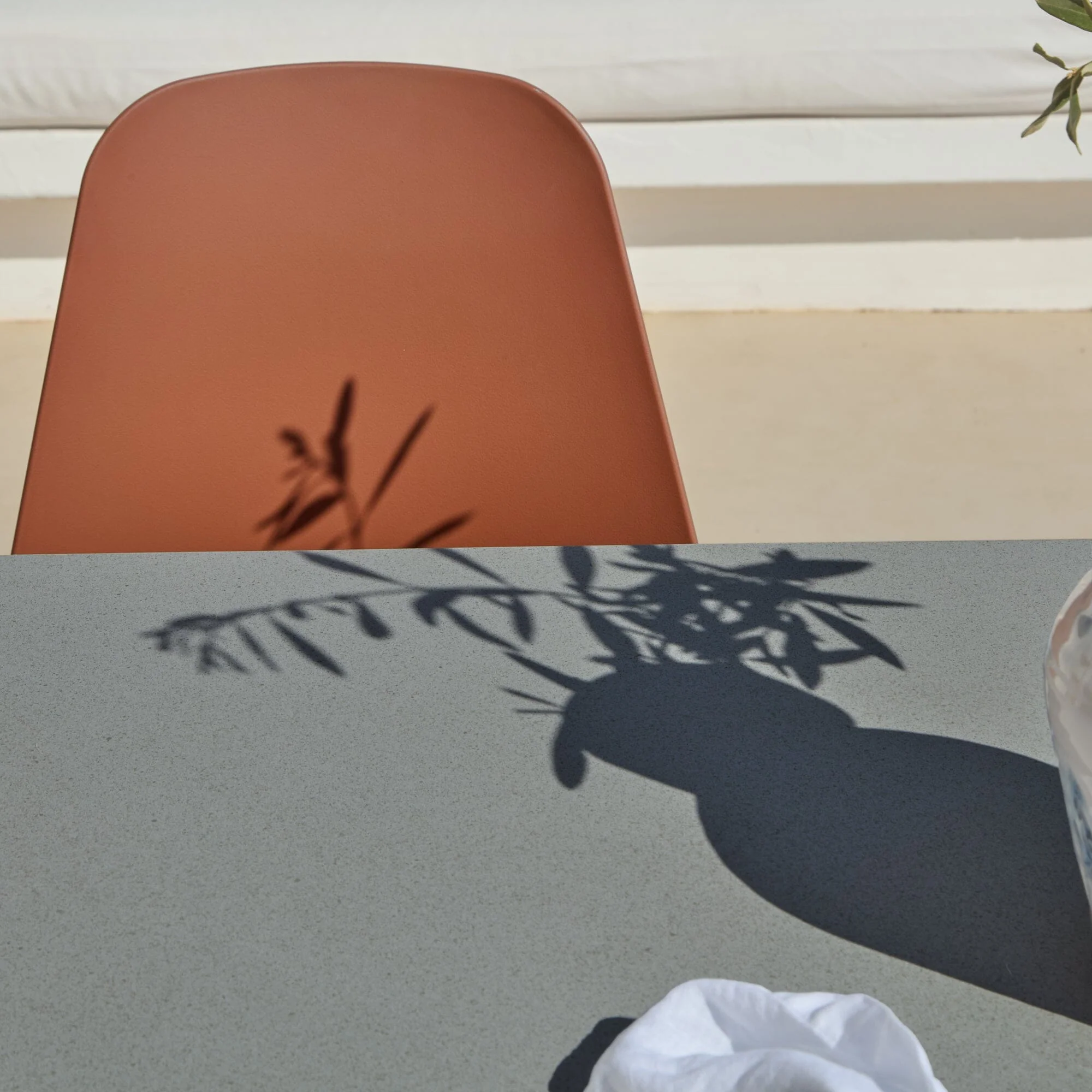 Amelia 6 Seater Dove Grey Concrete Garden Dining Set with Wren Burnt Orange Chairs - Image 7