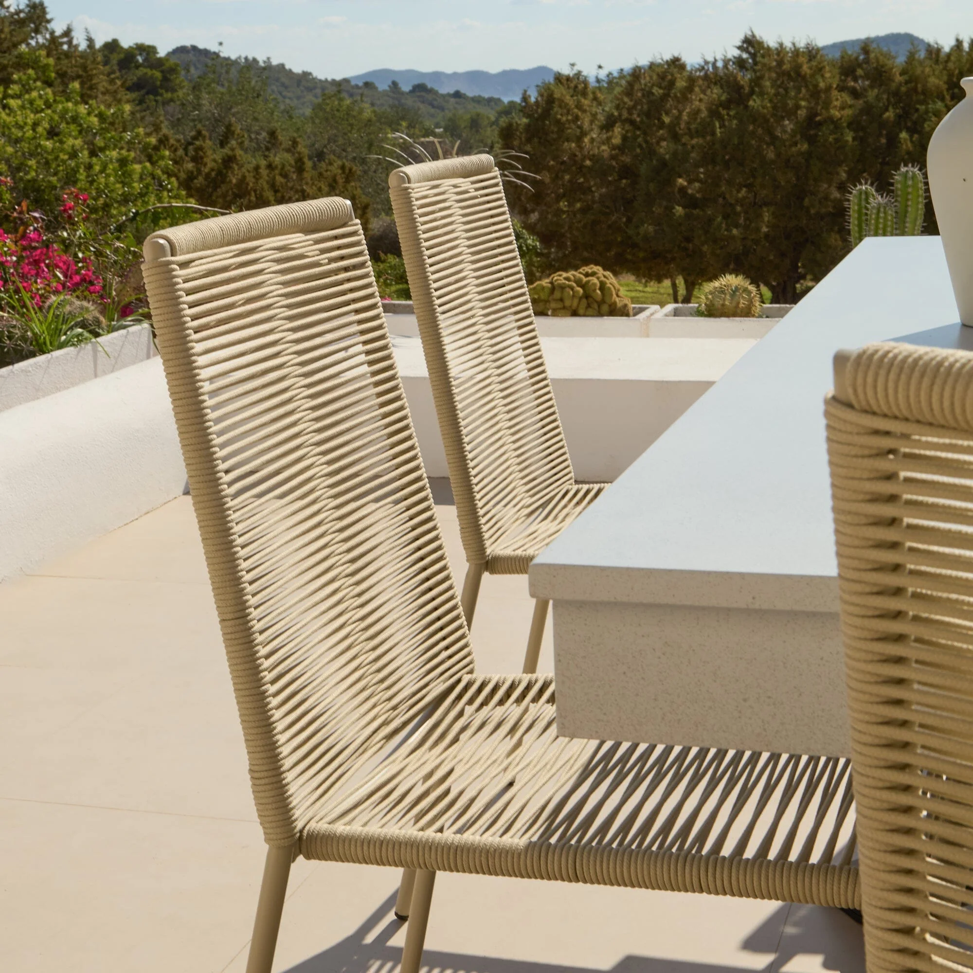 Amelia 6 Seater Pale Grey Concrete Garden Dining Set with Ryder Clay Chairs - Image 7