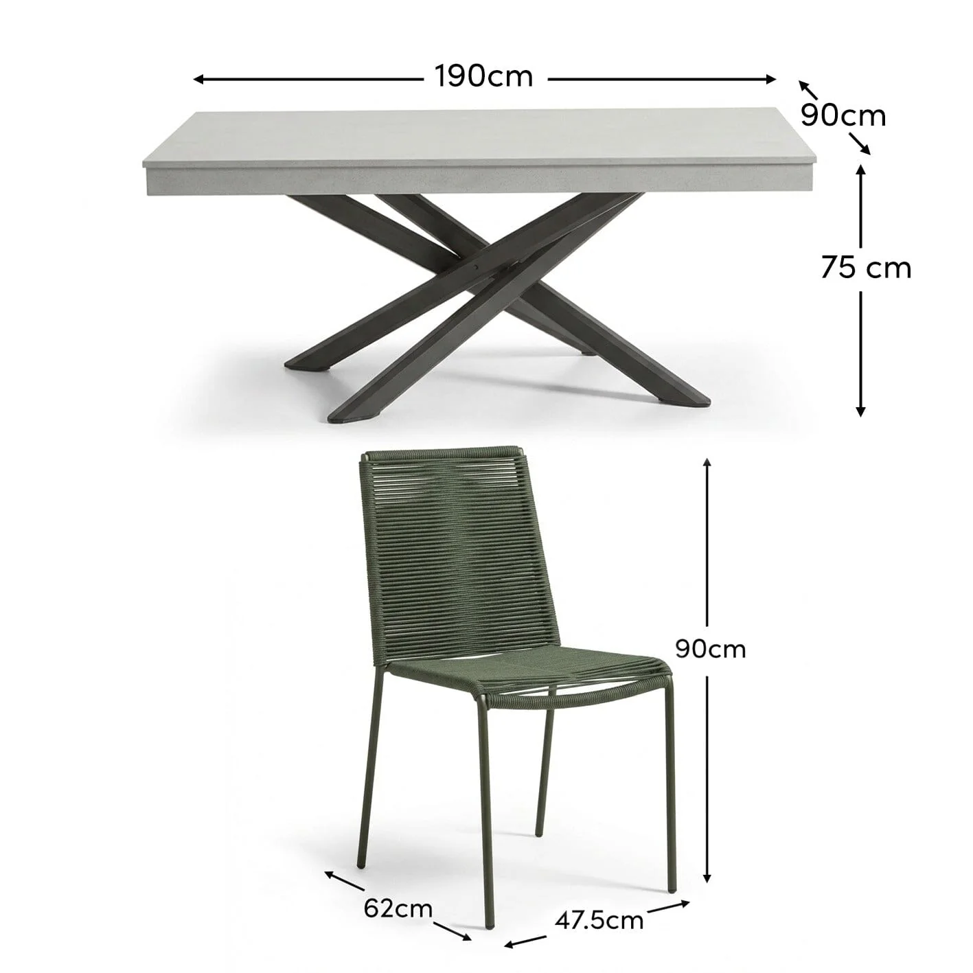 Amelia 6 Seater Pale Grey Concrete Garden Dining Set with Ryder Khaki Chairs - Image 11