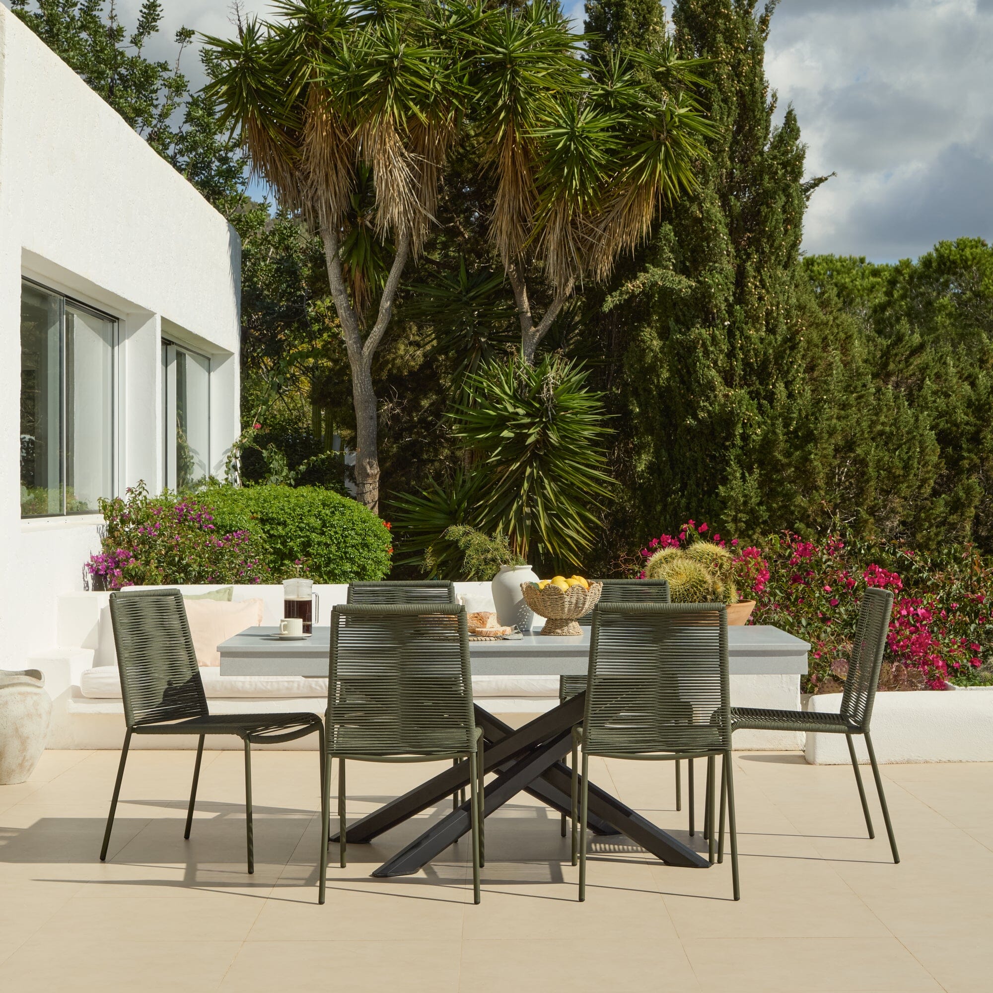 Amelia 6 Seater Pale Grey Concrete Garden Dining Set with Ryder Khaki Chairs - Image 5