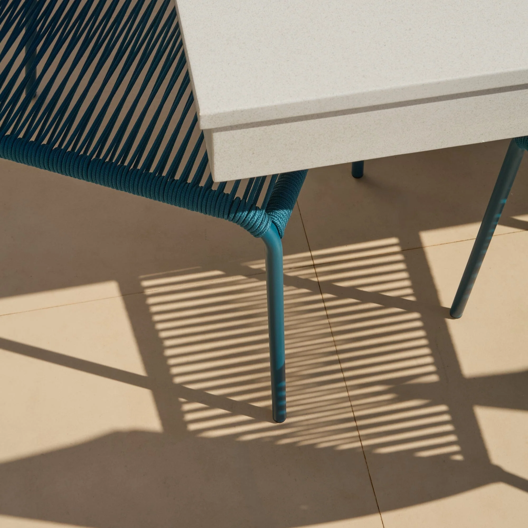 Amelia 6 Seater Pale Grey Concrete Garden Dining Set with Ryder Teal Chairs - Image 6