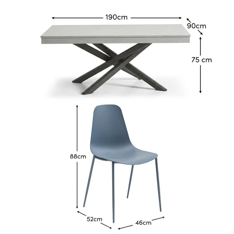 Amelia 6 Seater Pale Grey Concrete Garden Dining Set with Wren Blue Chairs - Image 11